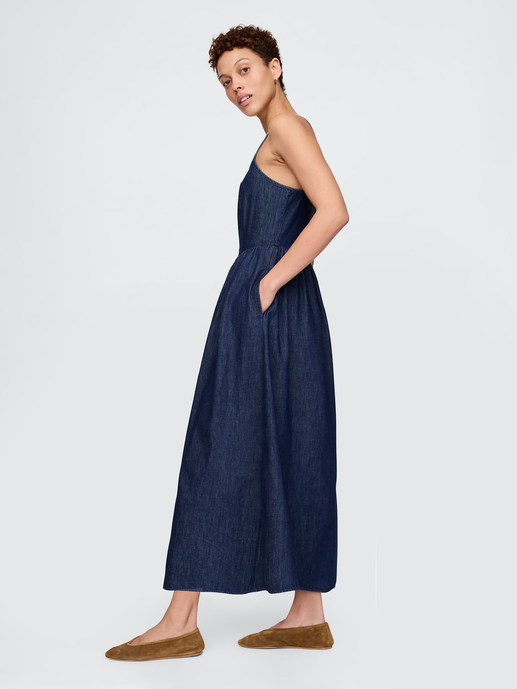 Navy/Blue Denim Maxi Dress - Image 3 of 5