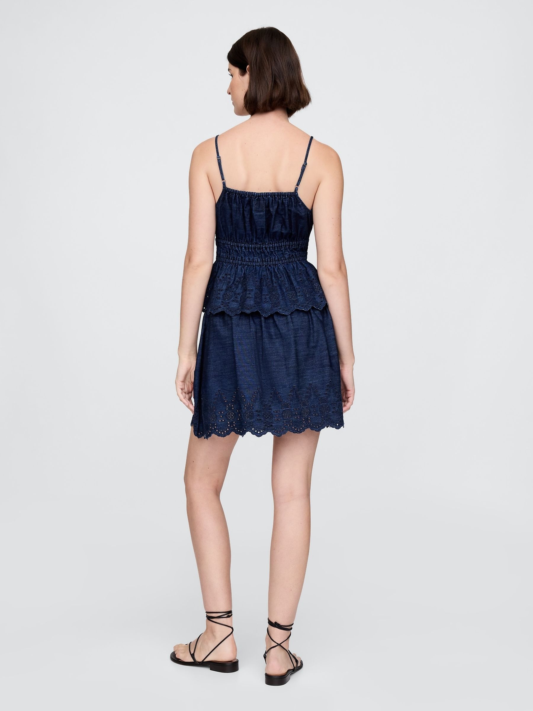 Blue Denim Smocked Mini Skirt - Image 2 of 5