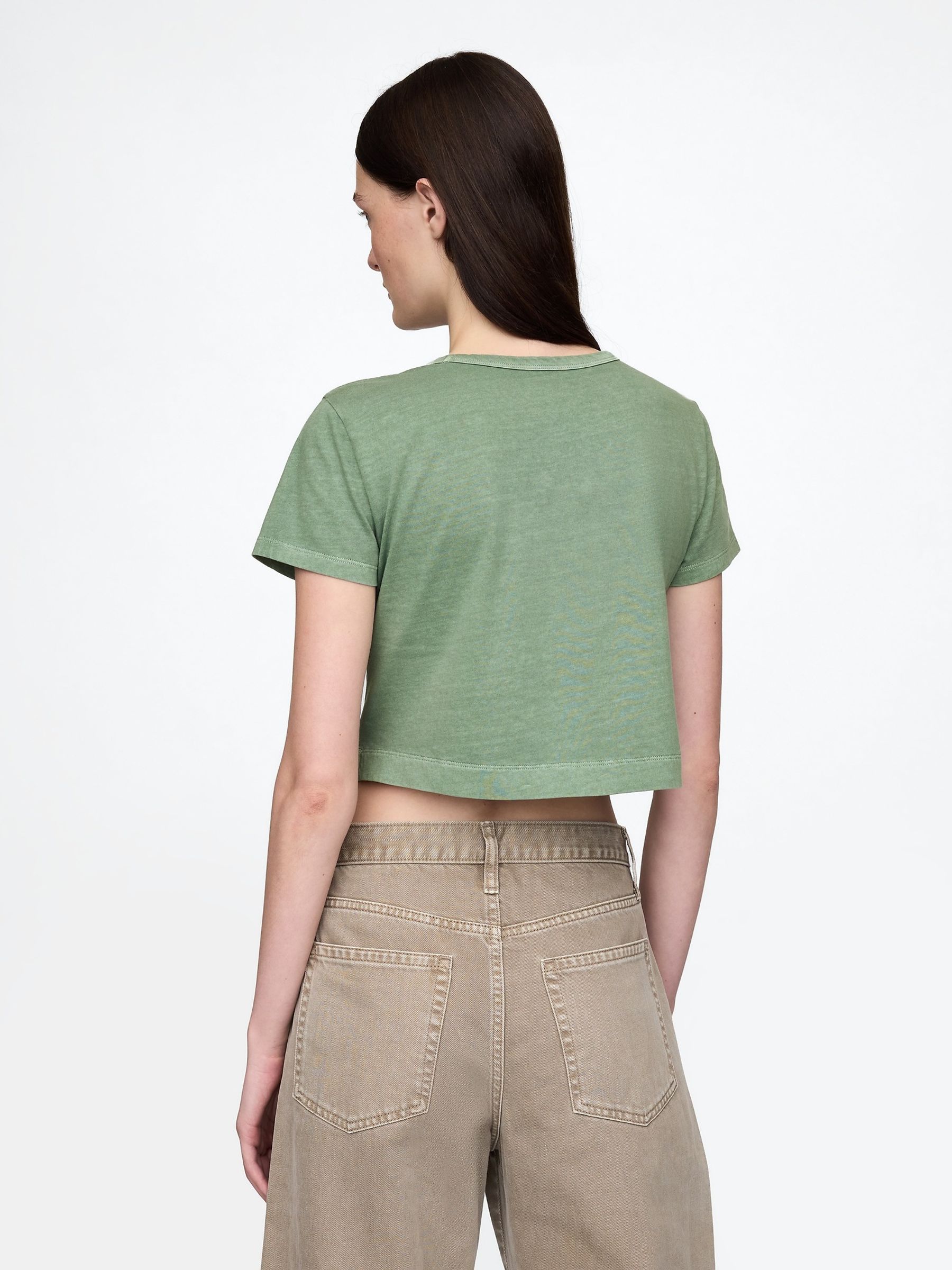 Green Cotton Crew Neck Cropped T-Shirt - Image 2 of 6