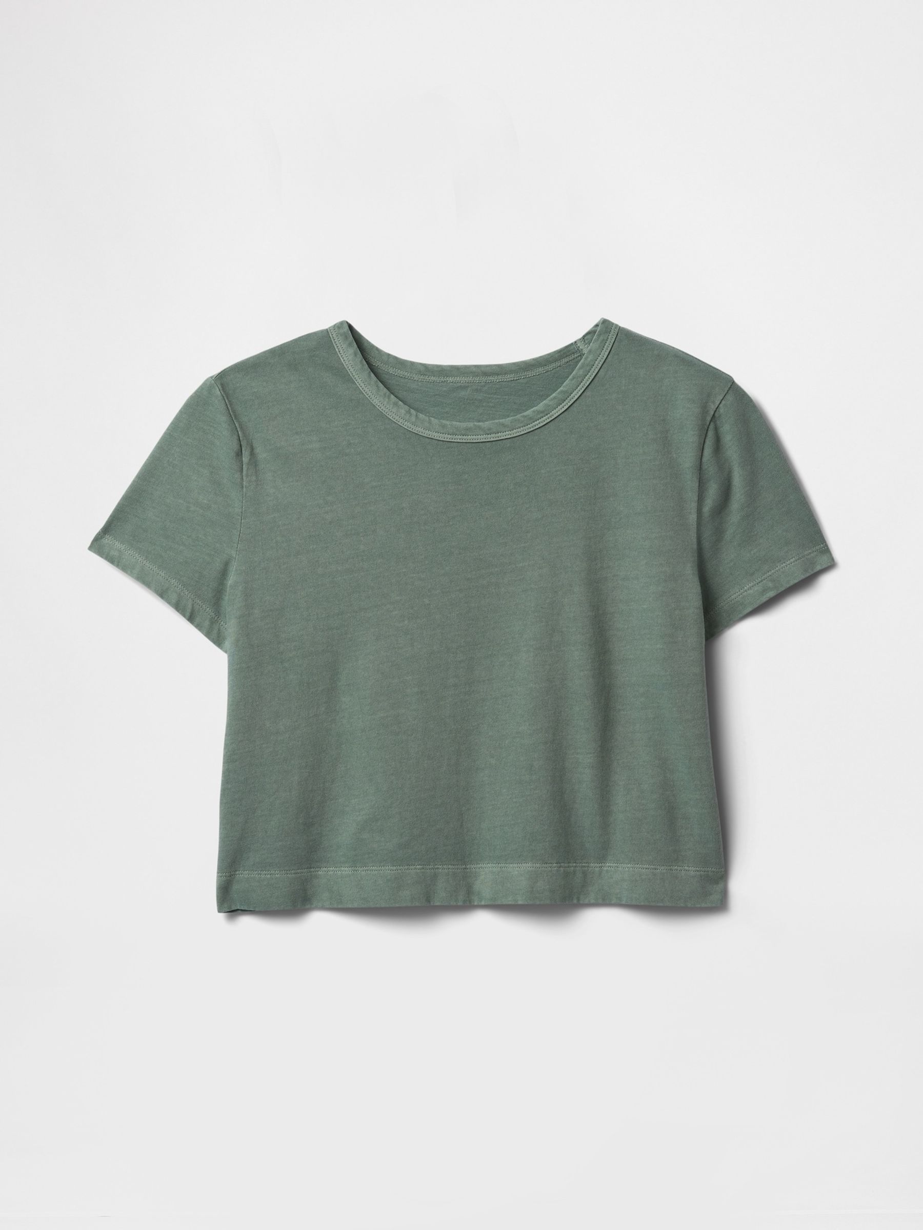 Green Cotton Crew Neck Cropped T-Shirt - Image 5 of 6