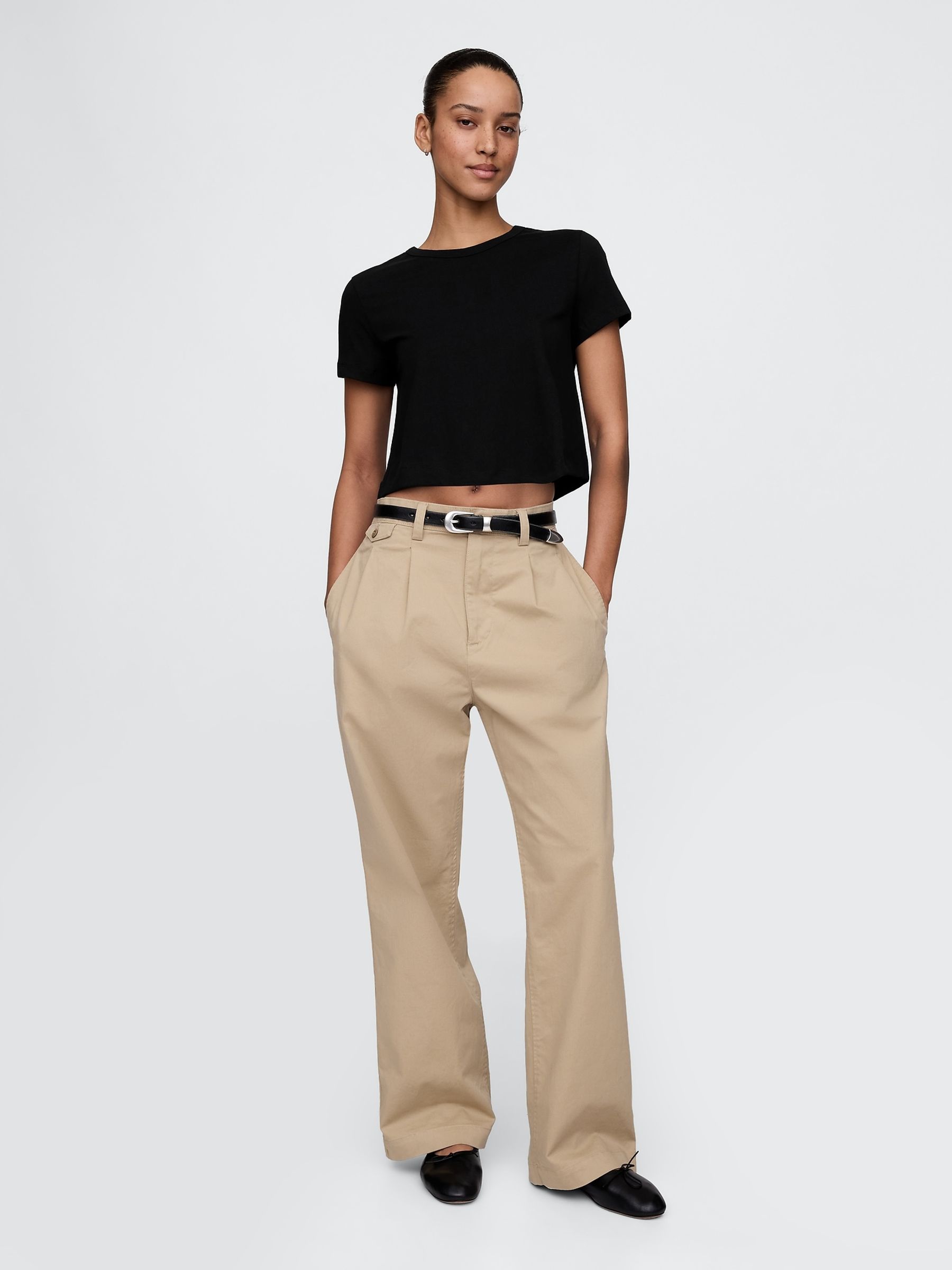 Black Cotton Crew Neck Cropped T-Shirt - Image 3 of 4