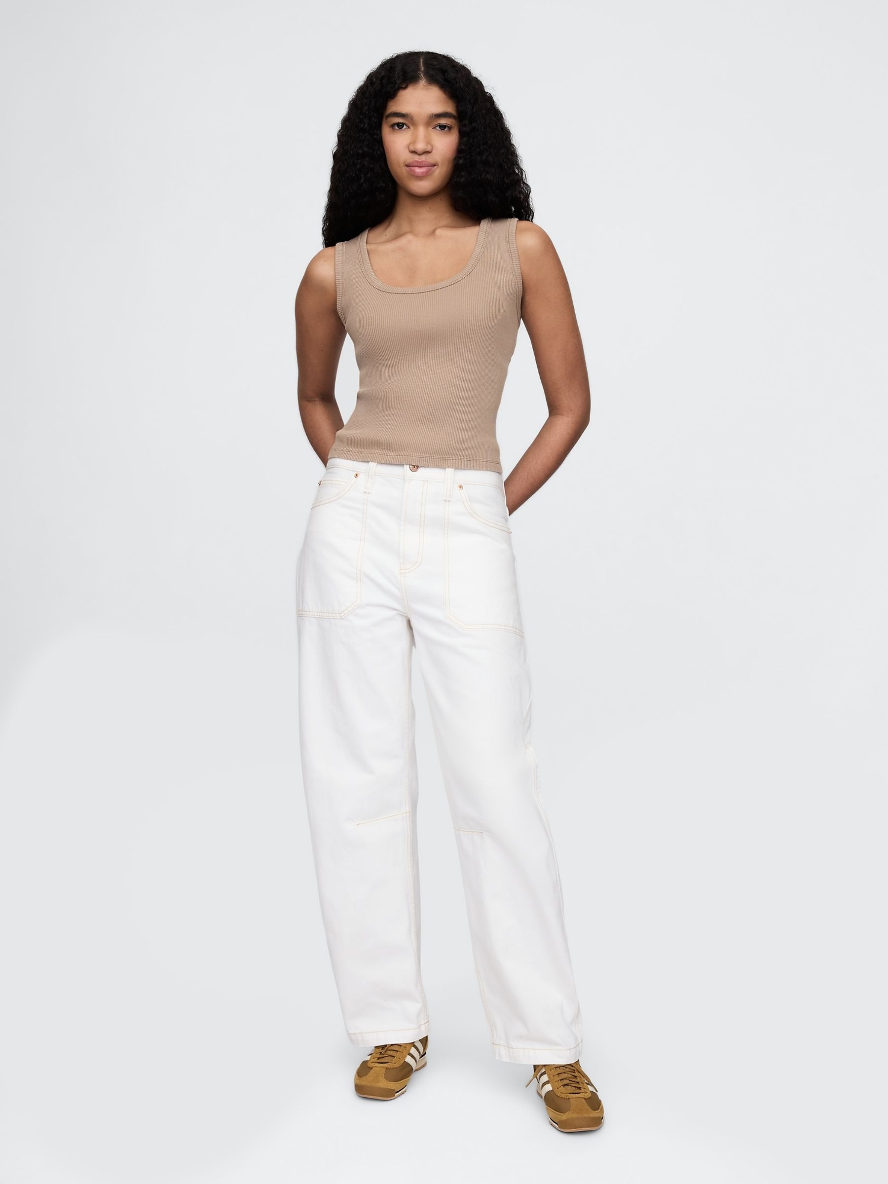 Brown Ribbed Knit Cotton Stretch Scoop Vest - Image 3 of 4