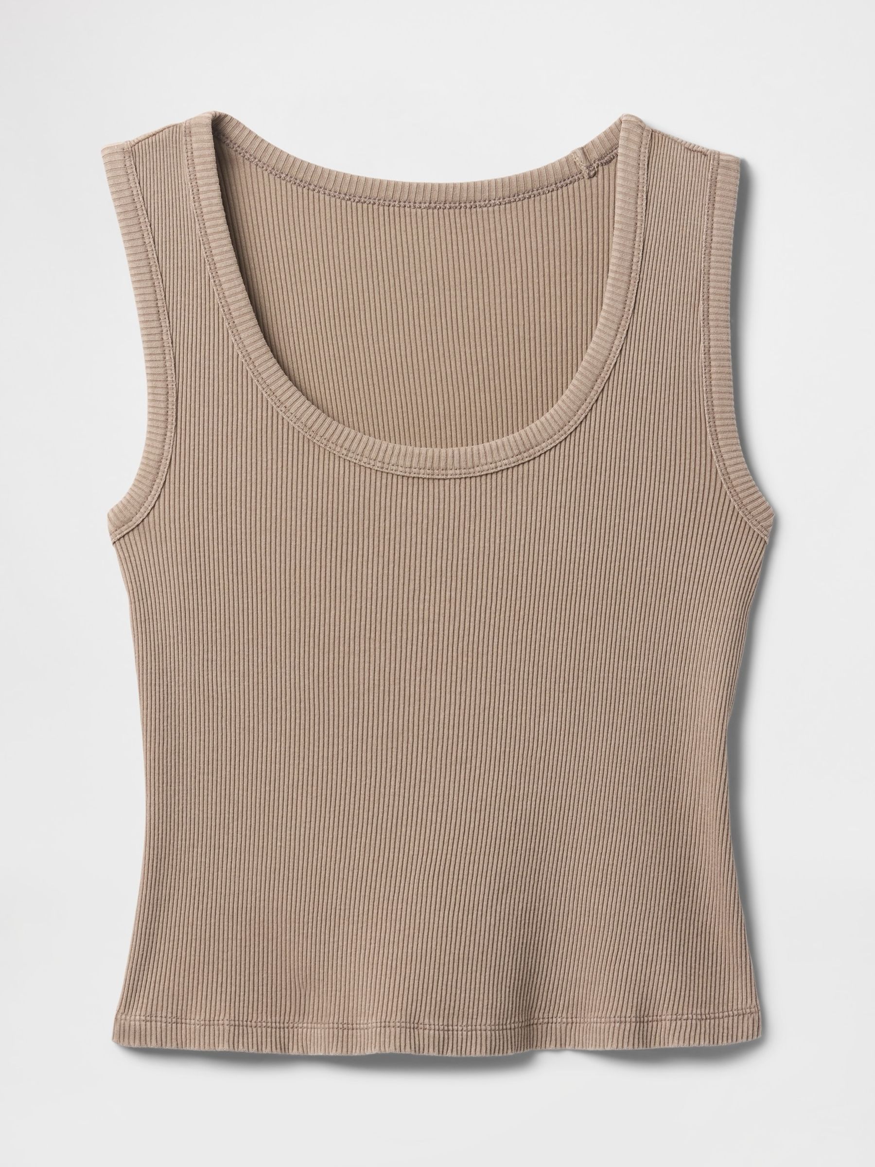 Brown Ribbed Knit Cotton Stretch Scoop Vest - Image 4 of 4