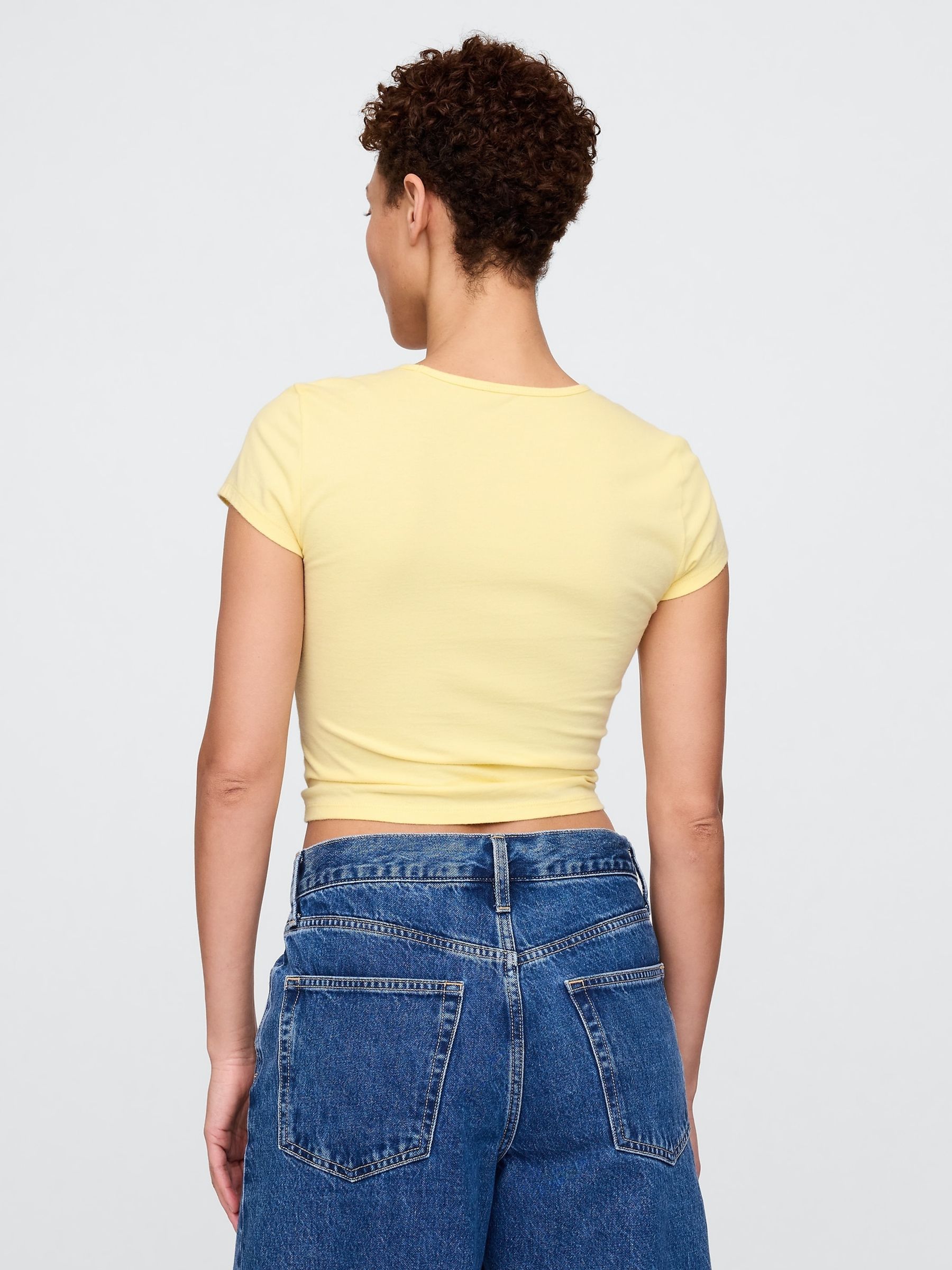 Butter Yellow Cropped Graphic T-Shirt - Image 2 of 5