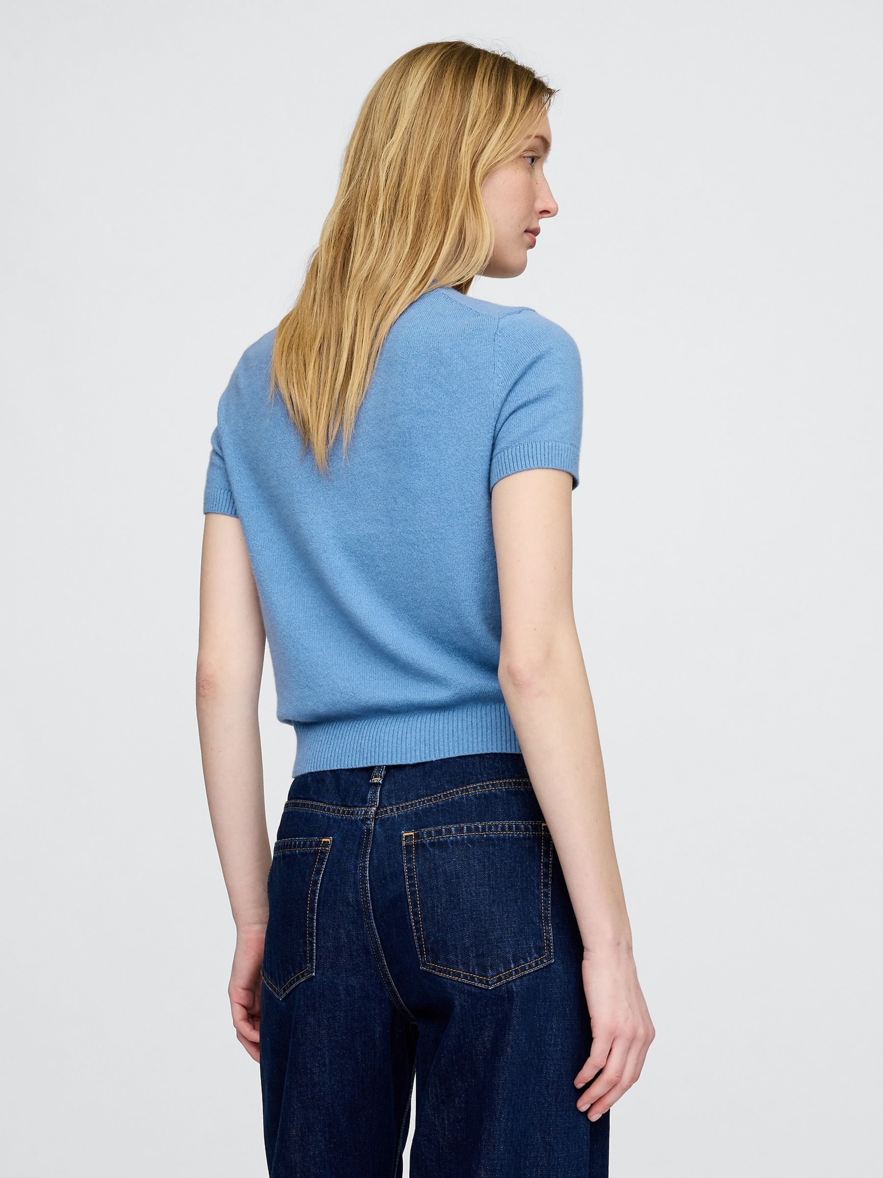 Blue CashSoft Short Sleeve Crew Neck Knit Top - Image 2 of 5