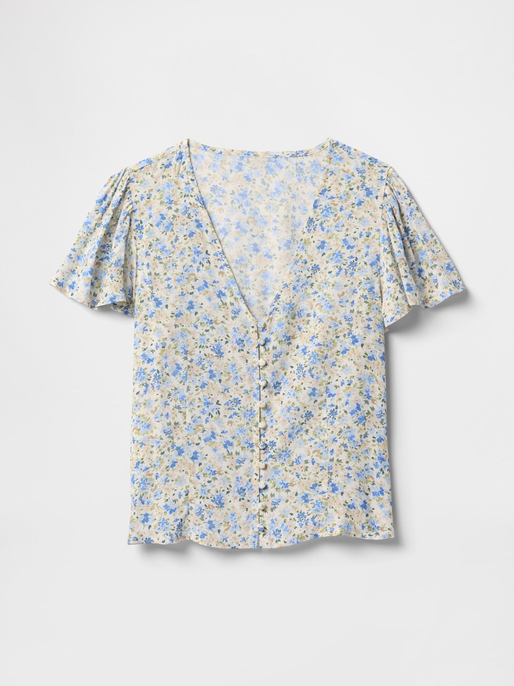 Blue Crepe Flutter-Sleeve Top - Image 4 of 5