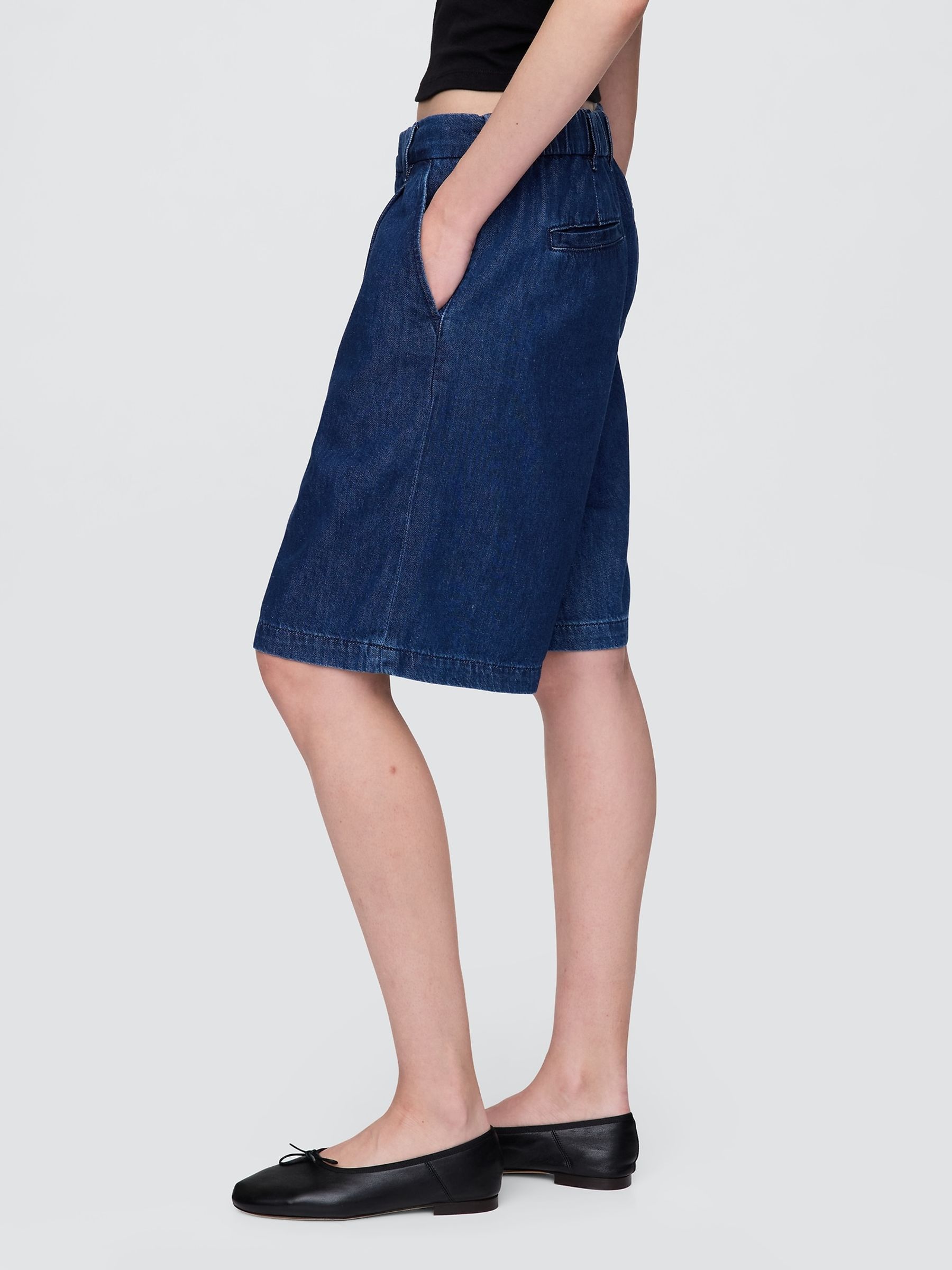 Dark Blue 365 High Waisted UltraSoft Longline Trouser Shorts - Image 3 of 5