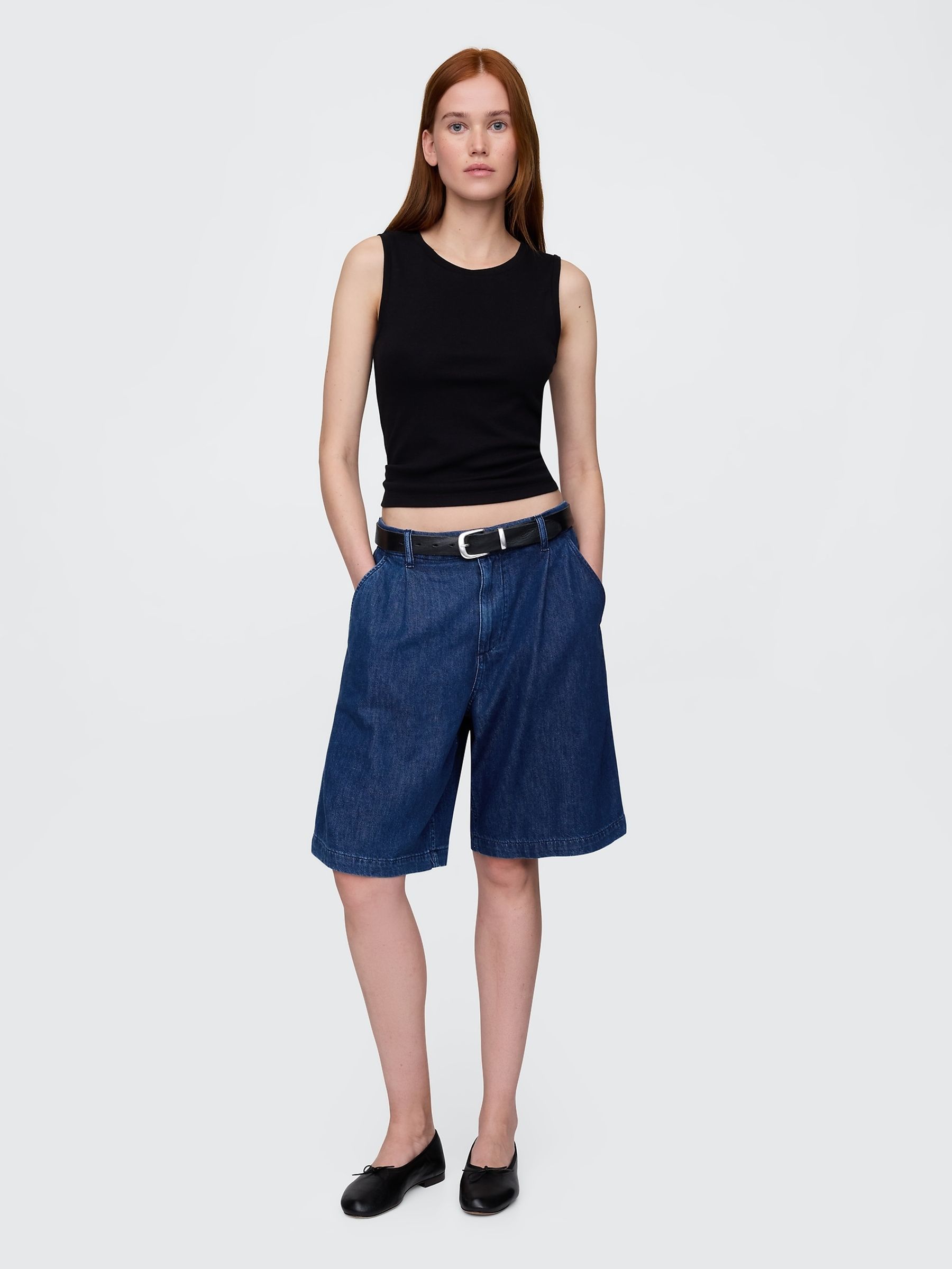 Dark Blue 365 High Waisted UltraSoft Longline Trouser Shorts - Image 4 of 5