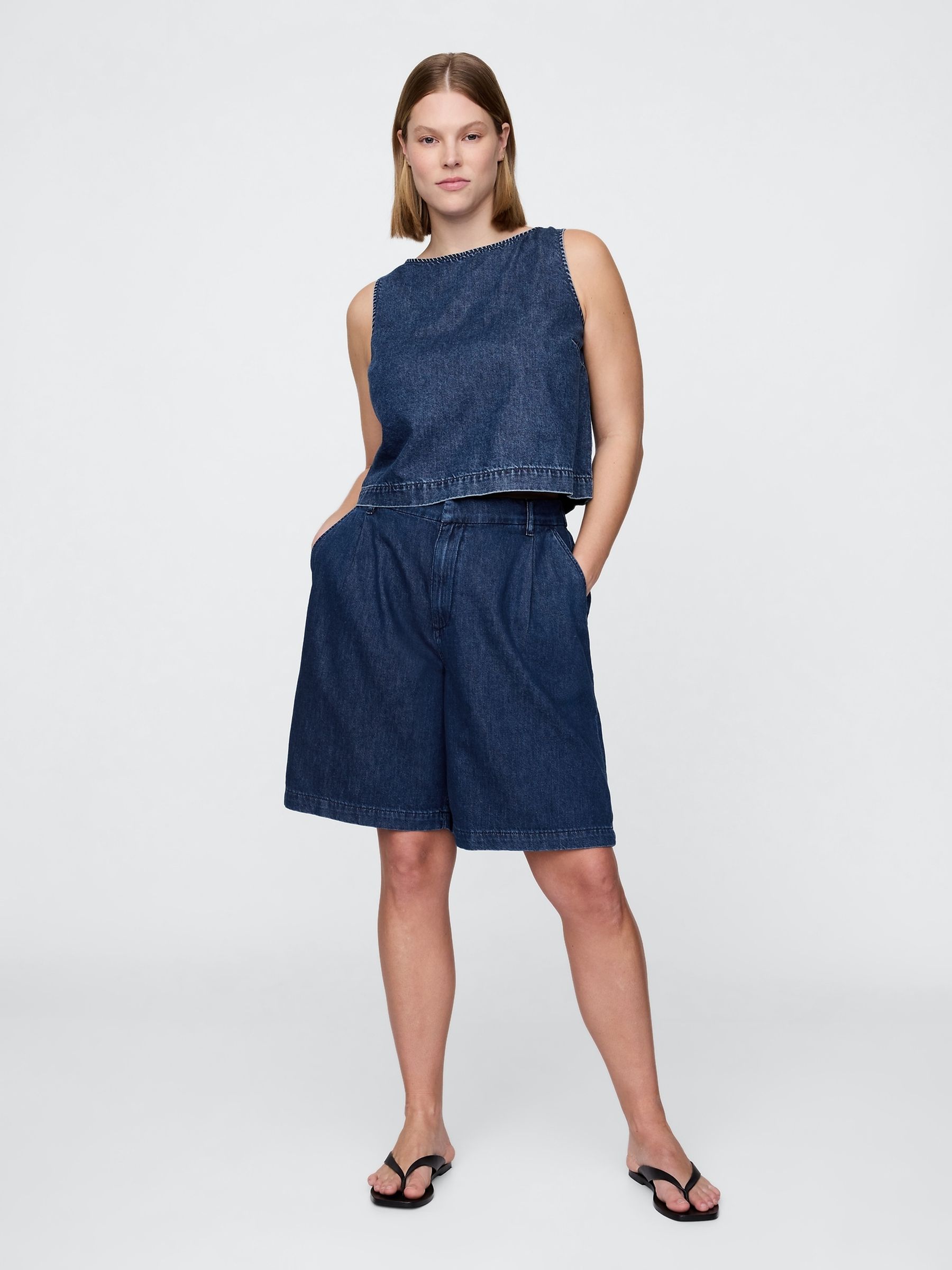 Dark Blue 365 High Waisted UltraSoft Longline Trouser Shorts - Image 5 of 5