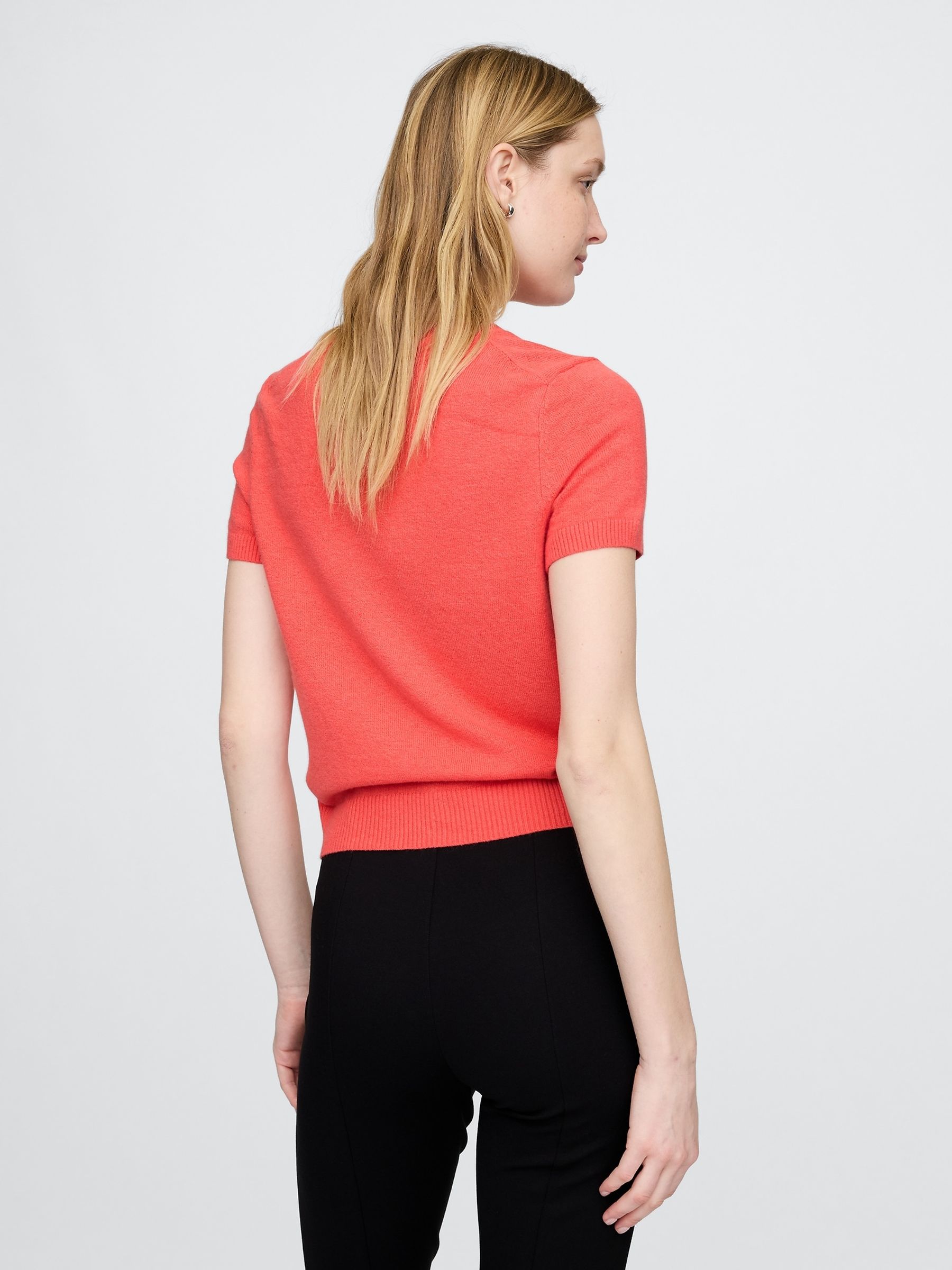 Red CashSoft Short Sleeve Crew Neck Knit Top - Image 2 of 5