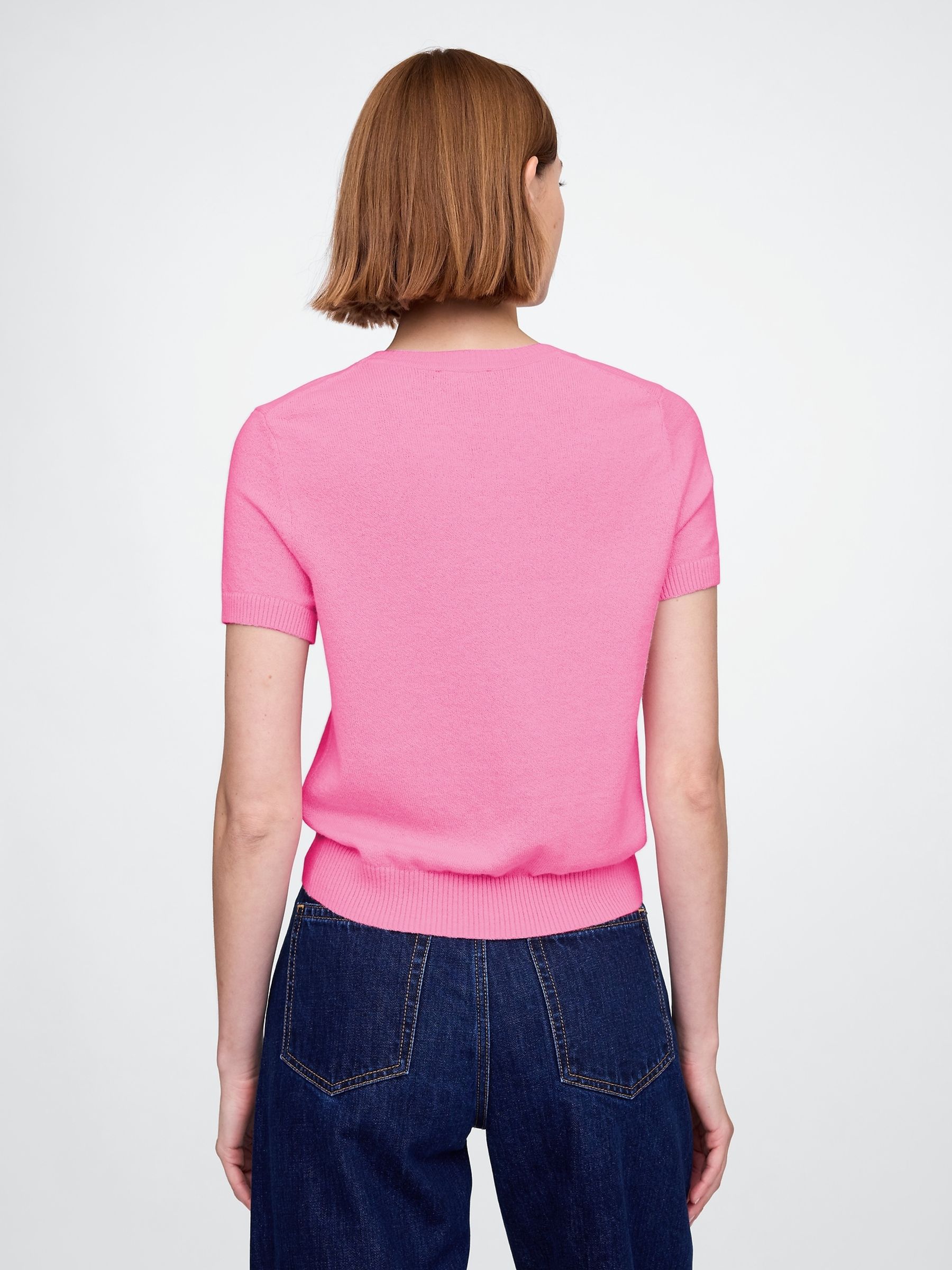 Pink CashSoft Short Sleeve Crew Neck Knit Top - Image 2 of 5
