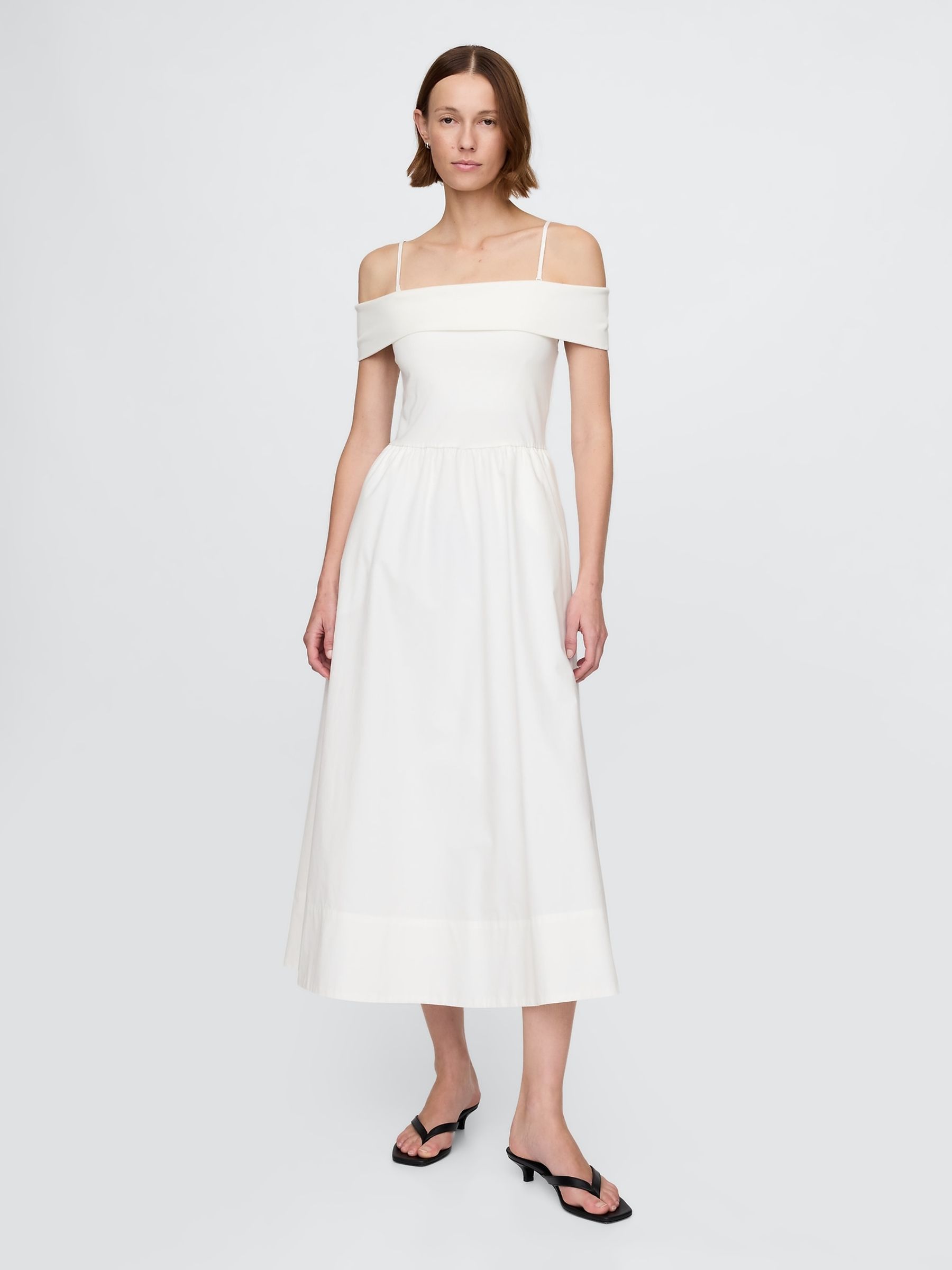 White Off-Shoulder Bardot Midi Dress - Image 1 of 5