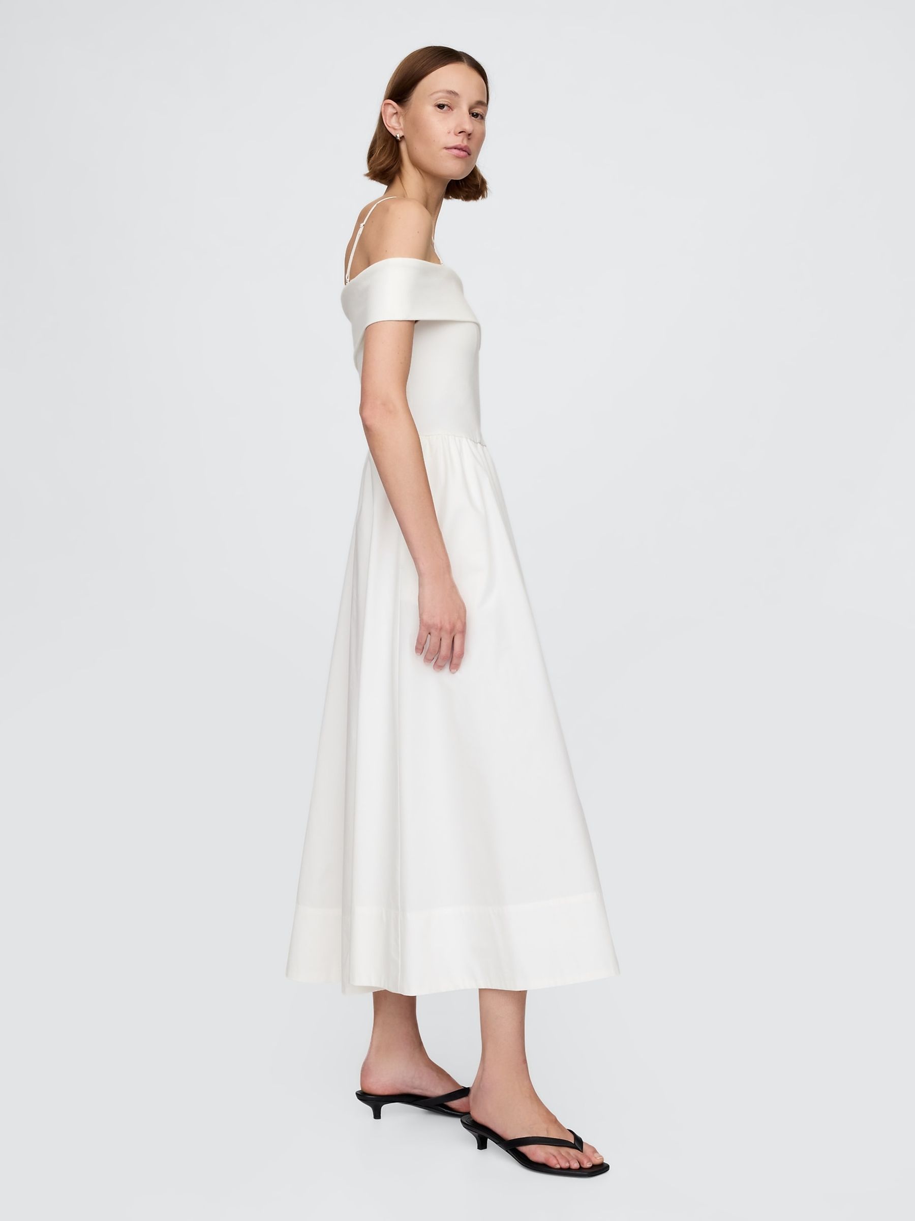 White Off-Shoulder Bardot Midi Dress - Image 3 of 5