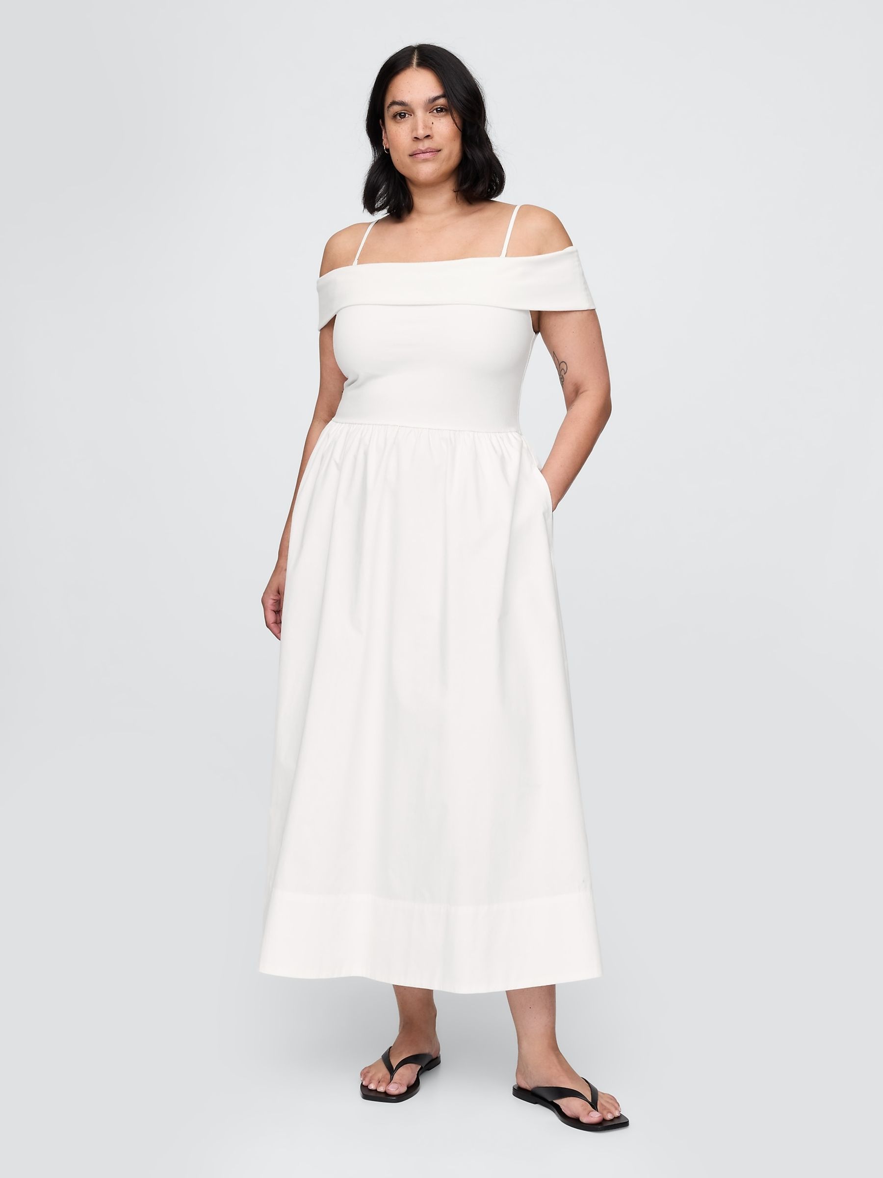 White Off-Shoulder Bardot Midi Dress - Image 4 of 5