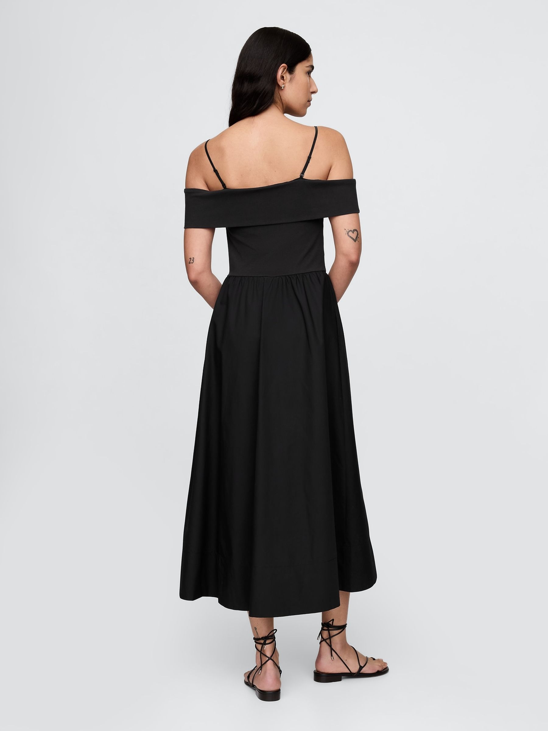 Black Off-Shoulder Bardot Midi Dress - Image 2 of 5