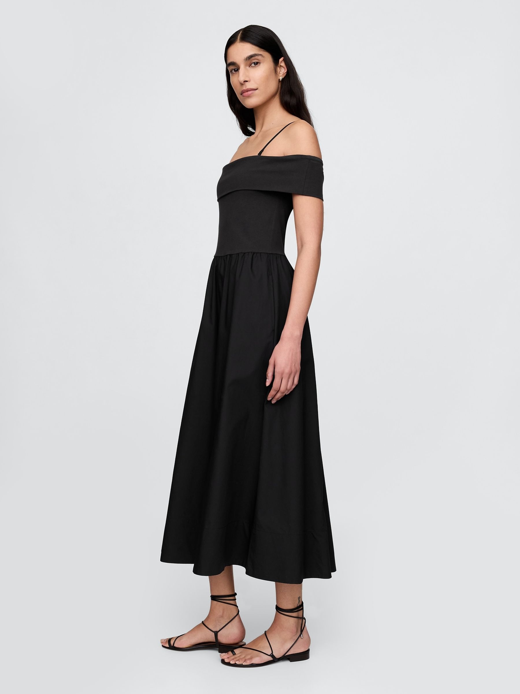 Black Off-Shoulder Bardot Midi Dress - Image 3 of 5