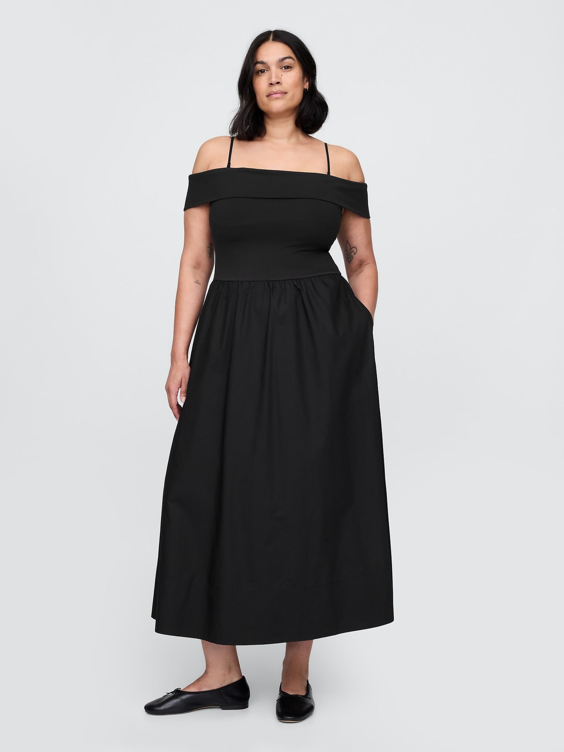 Black Off-Shoulder Bardot Midi Dress - Image 4 of 5