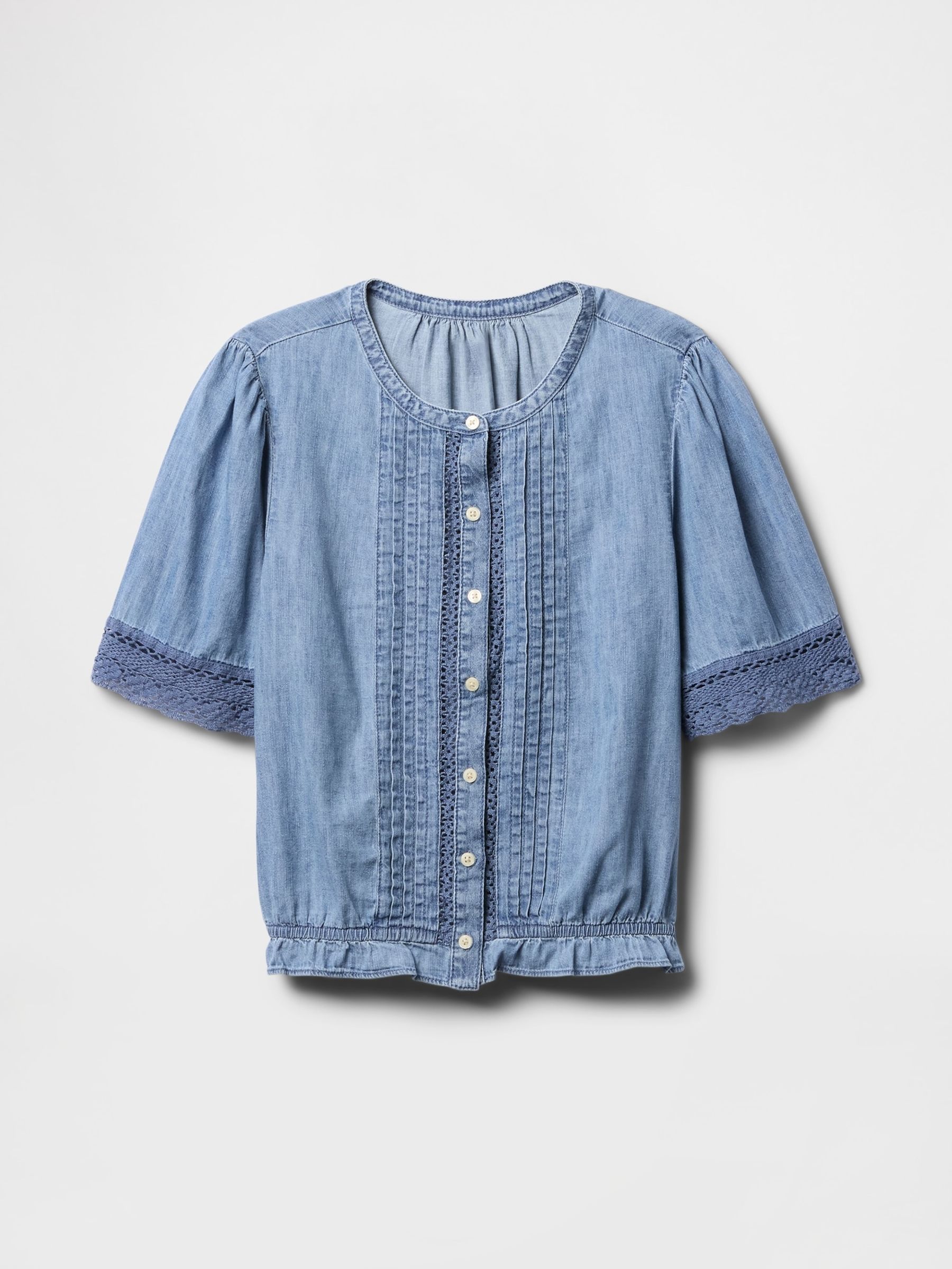 Blue Lace-Trim Cropped Denim Top - Image 5 of 5