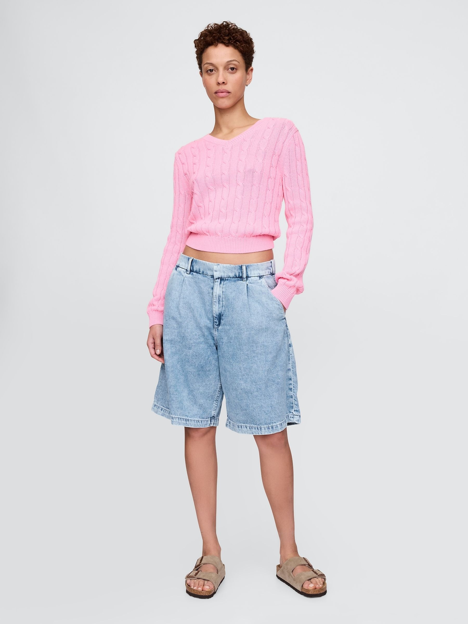 Blue 365 High Waisted UltraSoft Longline Trouser Shorts - Image 4 of 5