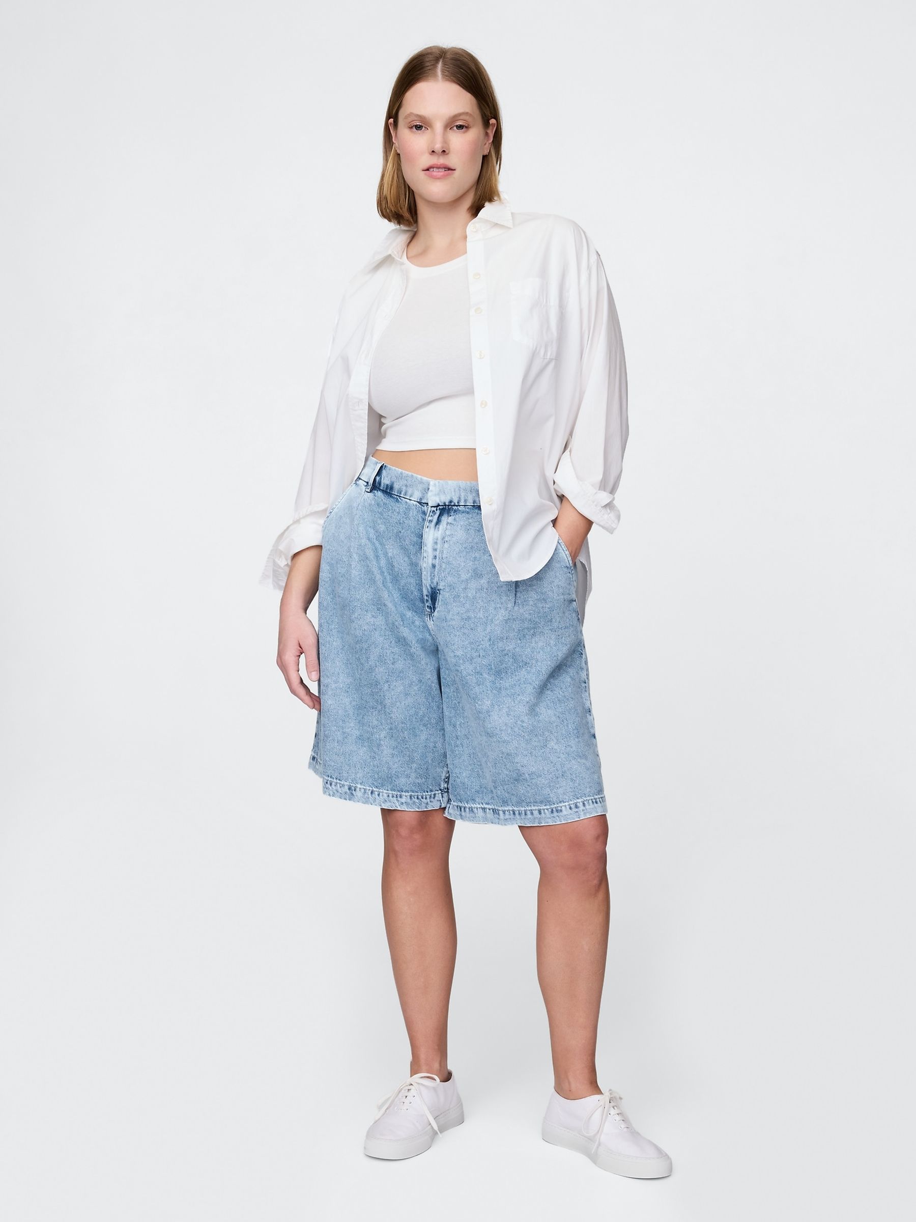 Blue 365 High Waisted UltraSoft Longline Trouser Shorts - Image 5 of 5