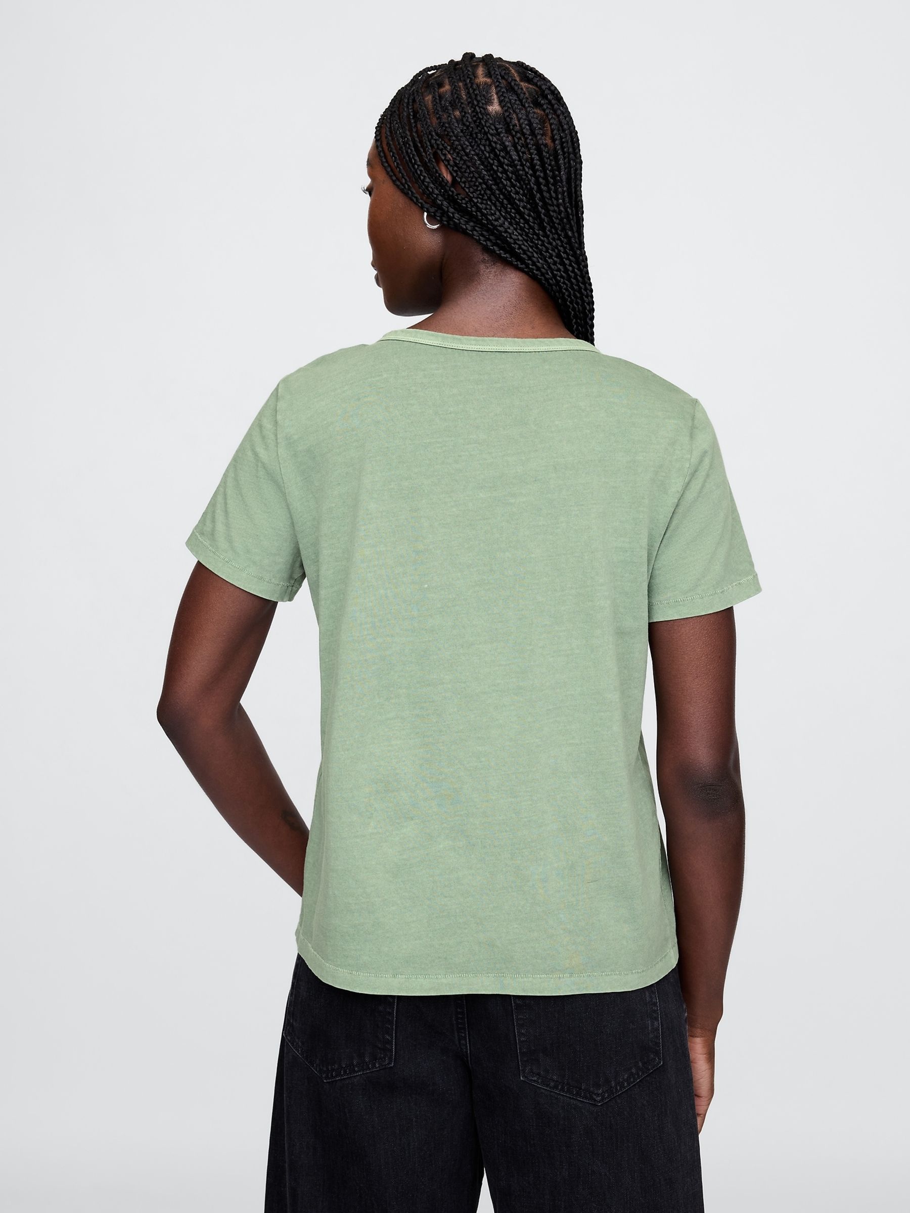 Green V-Neck Organic Cotton Short Sleeve Vintage T-Shirt - Image 2 of 3