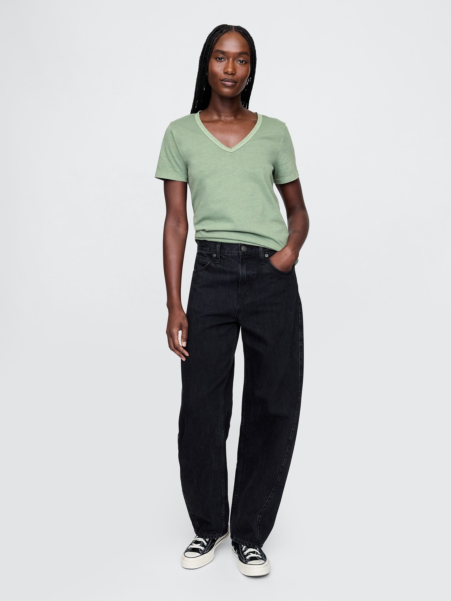 Green V-Neck Organic Cotton Short Sleeve Vintage T-Shirt - Image 3 of 3