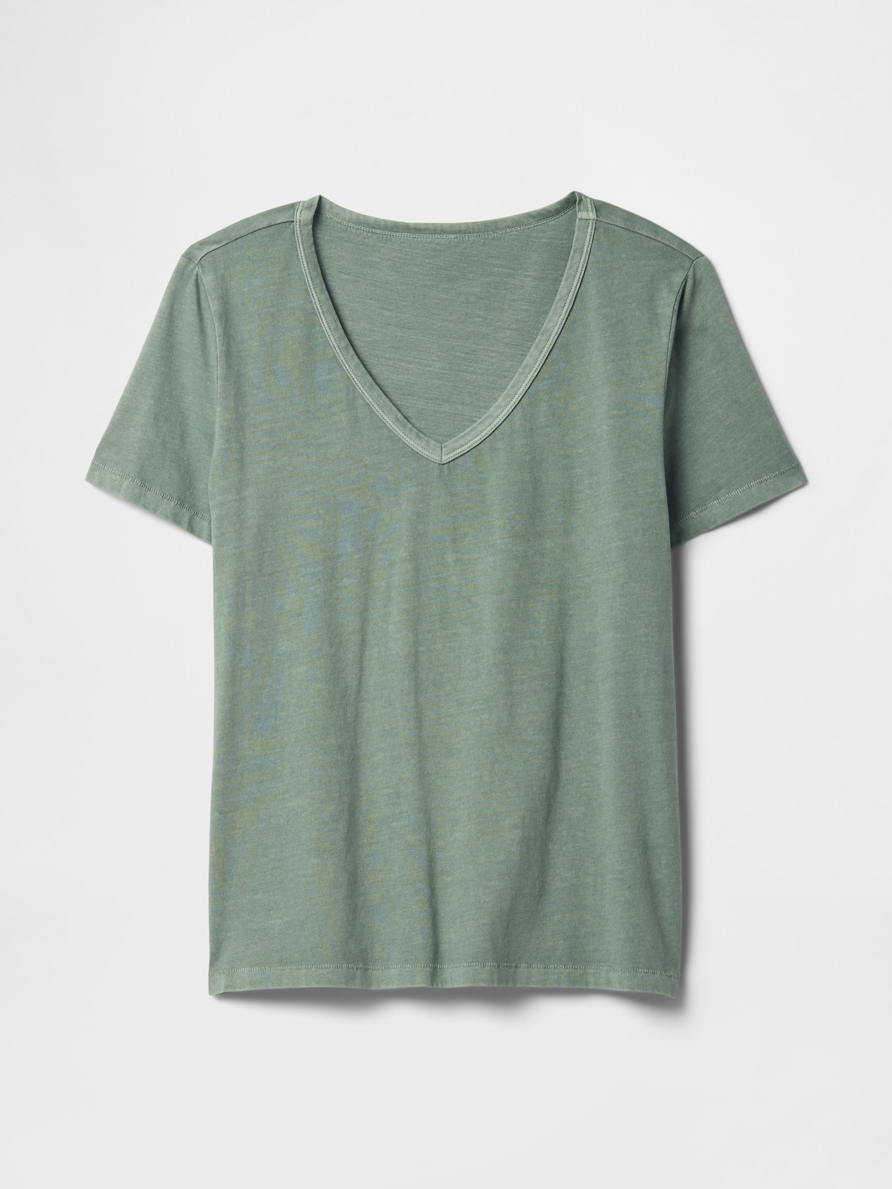 Green V-Neck Vintage 100% Organic Cotton Short Sleeve T-Shirt - Image 4 of 4