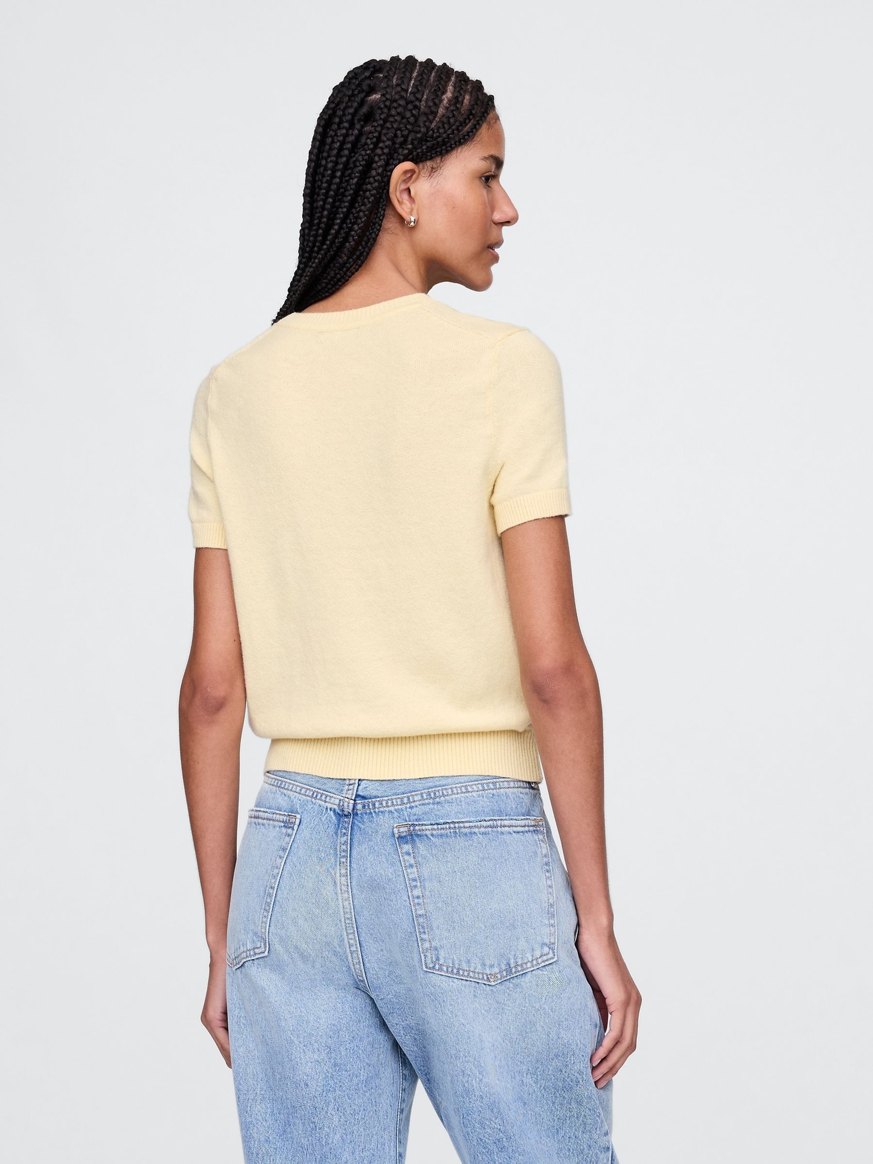 Butter Yellow CashSoft Short Sleeve Crew Neck Knit Top - Image 2 of 5