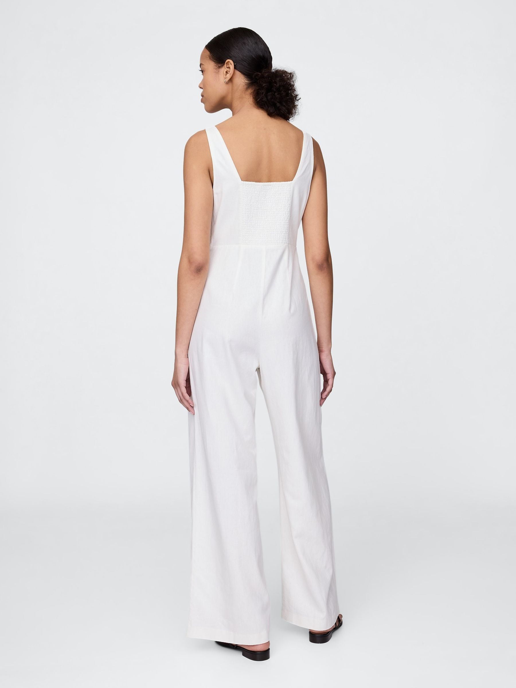 White Heavyweight Linen-Blend Seamed Jumpsuit - Image 3 of 5