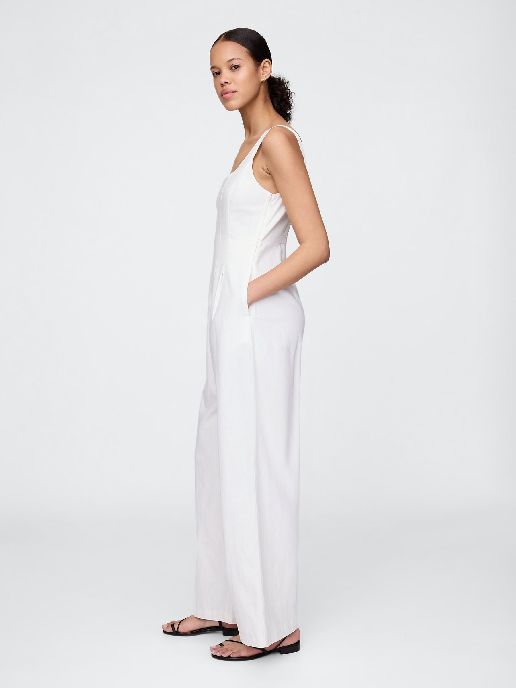 White Heavyweight Linen-Blend Seamed Jumpsuit - Image 4 of 5