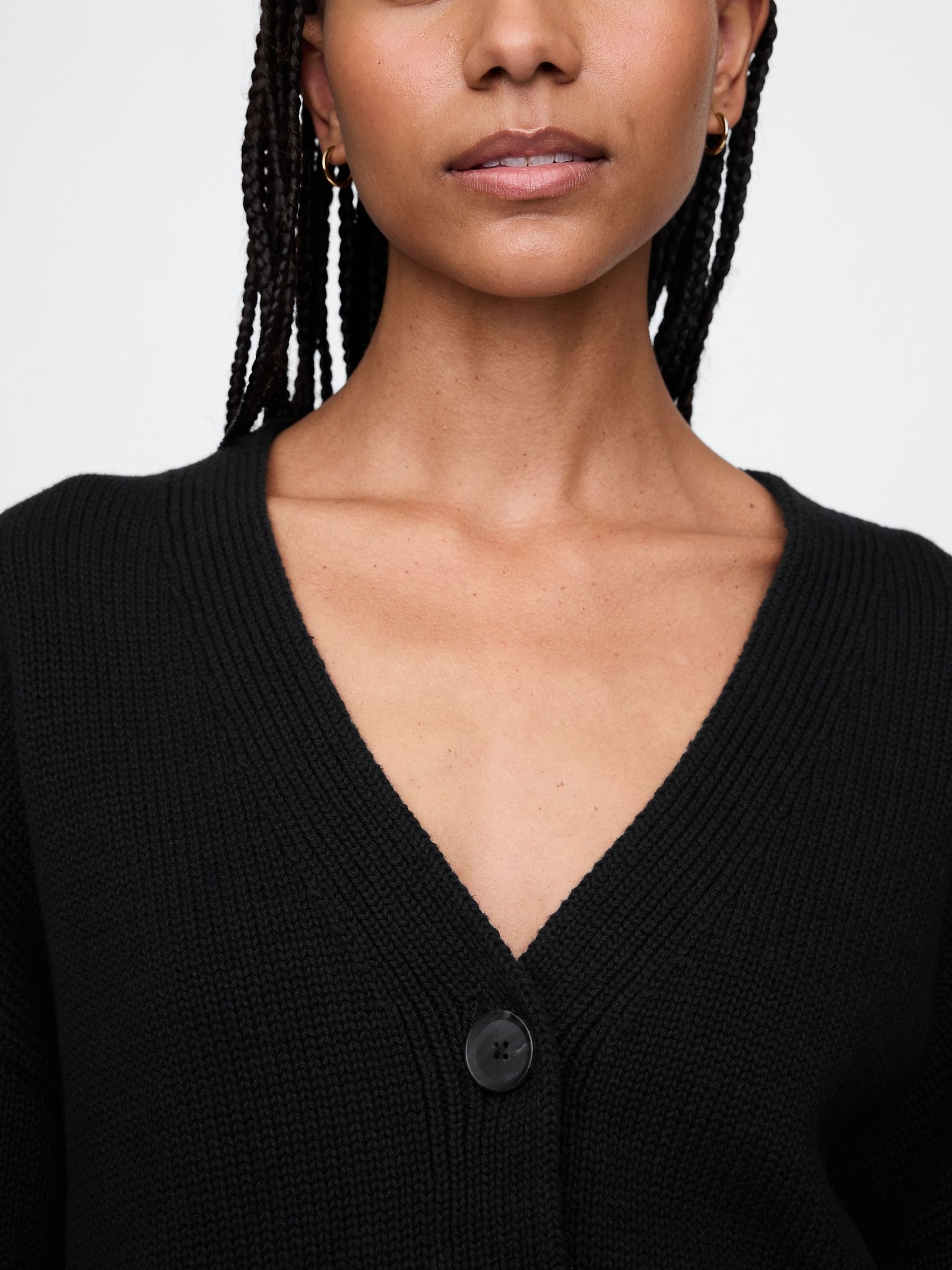 Black 100% Cotton V Neck Cropped Cardigan - Image 4 of 5