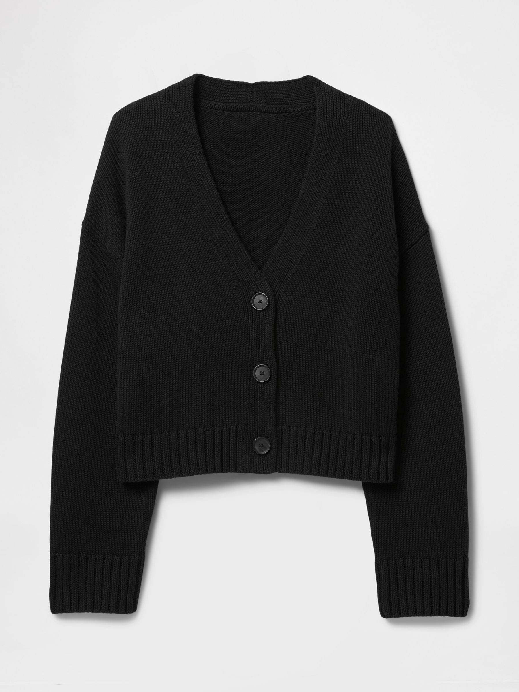 Black 100% Cotton V Neck Cropped Cardigan - Image 5 of 5