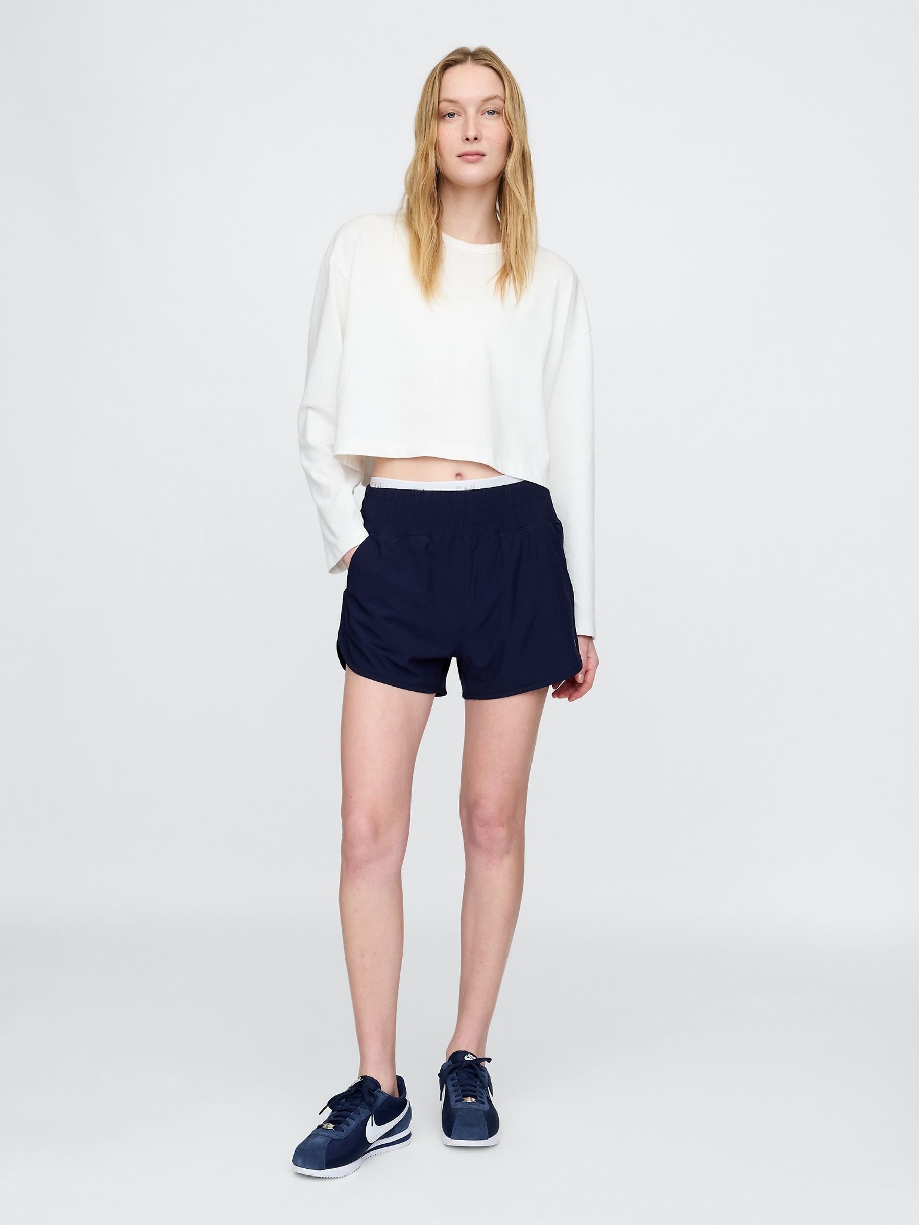 Navy Blue High Waisted Running Shorts - Image 4 of 5
