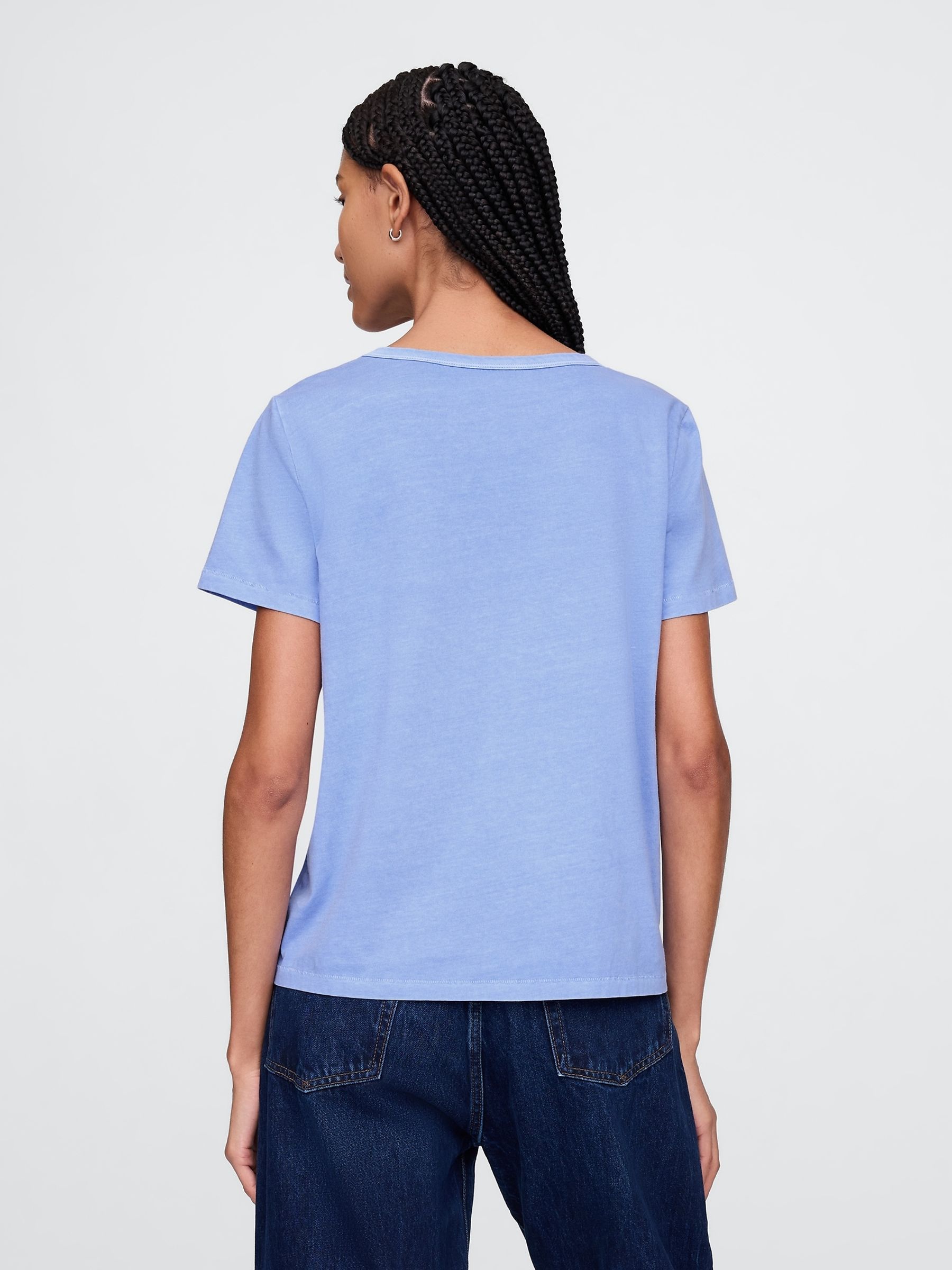 Blue V-Neck Organic Cotton Short Sleeve Vintage T-Shirt - Image 2 of 4