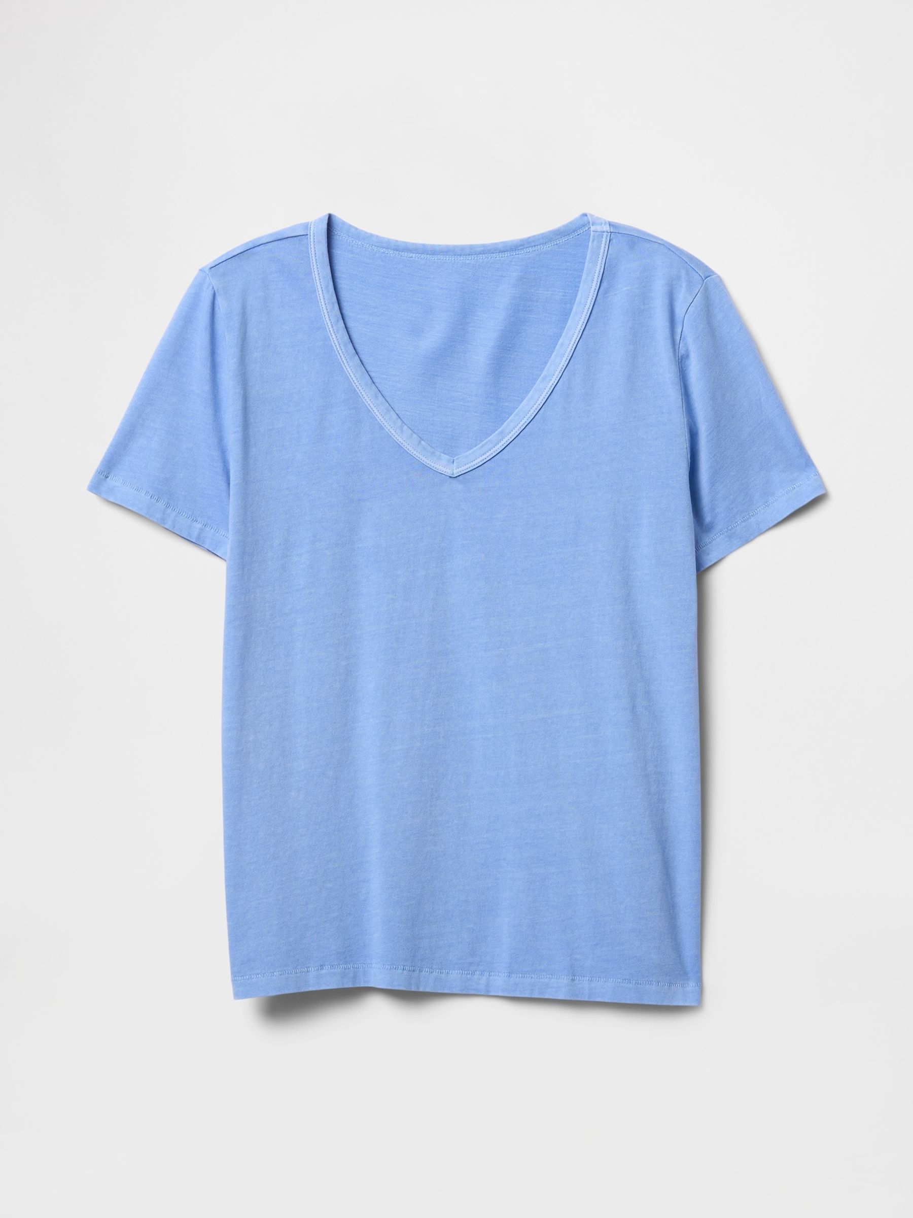 Blue V-Neck Organic Cotton Short Sleeve Vintage T-Shirt - Image 4 of 4