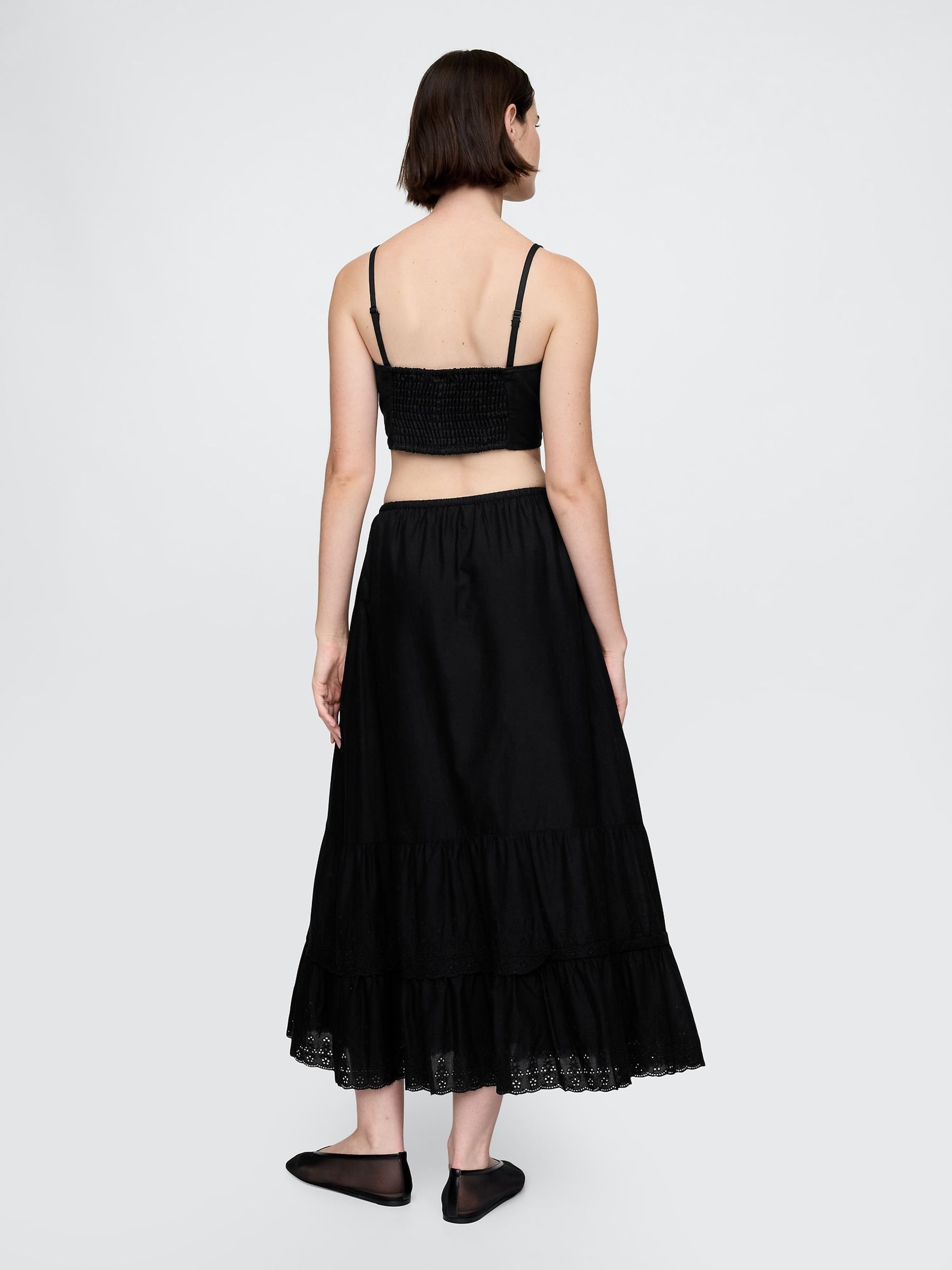 Black Cotton Easy Tiered Eyelet Maxi Skirt - Image 2 of 5