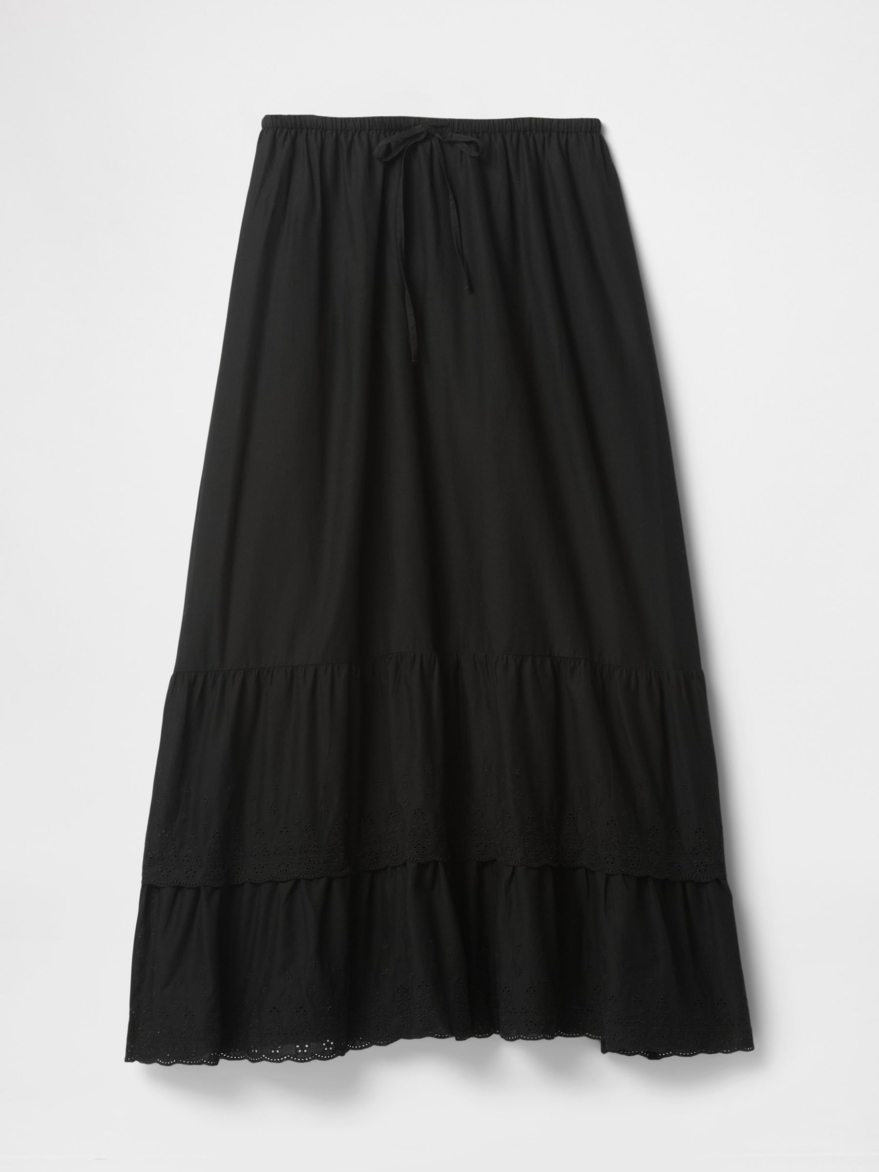 Black Cotton Easy Tiered Eyelet Maxi Skirt - Image 5 of 5