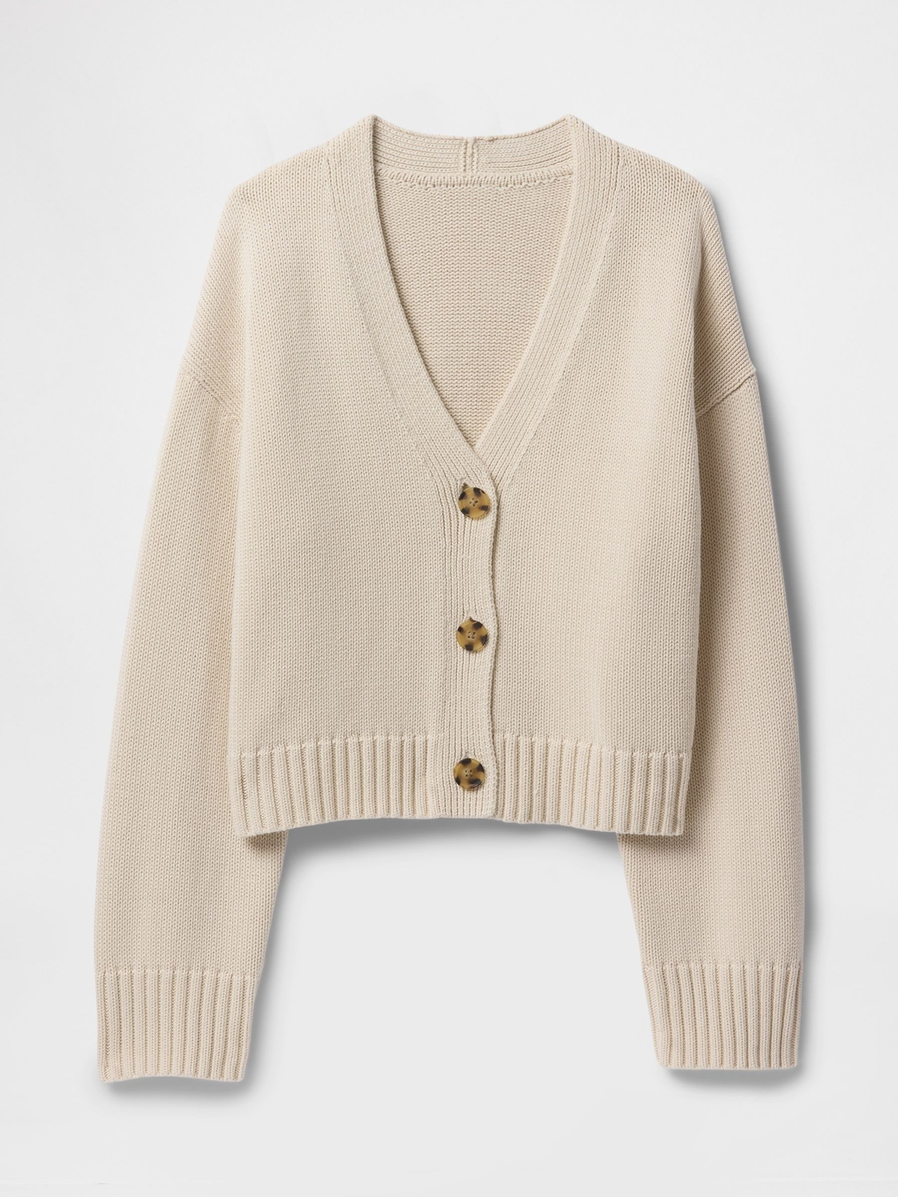 Beige 100% Cotton V Neck Cropped Cardigan - Image 4 of 5