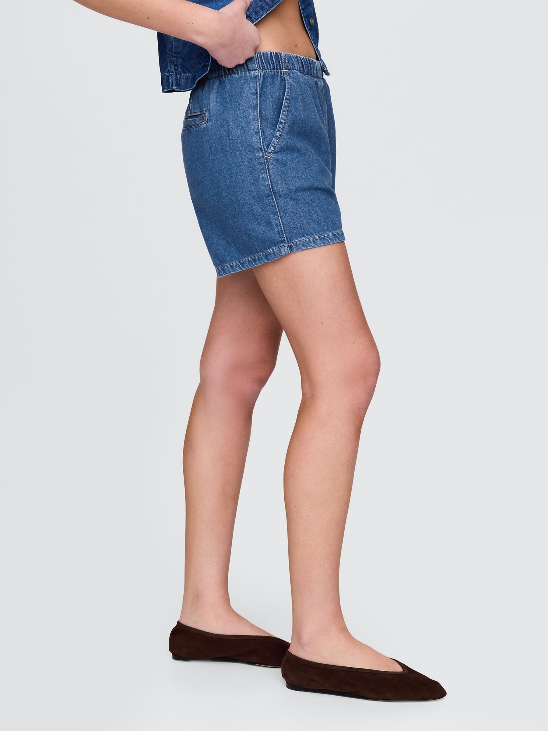 Blue Mid Rise UltraSoft Easy Denim Shorts - Image 4 of 5