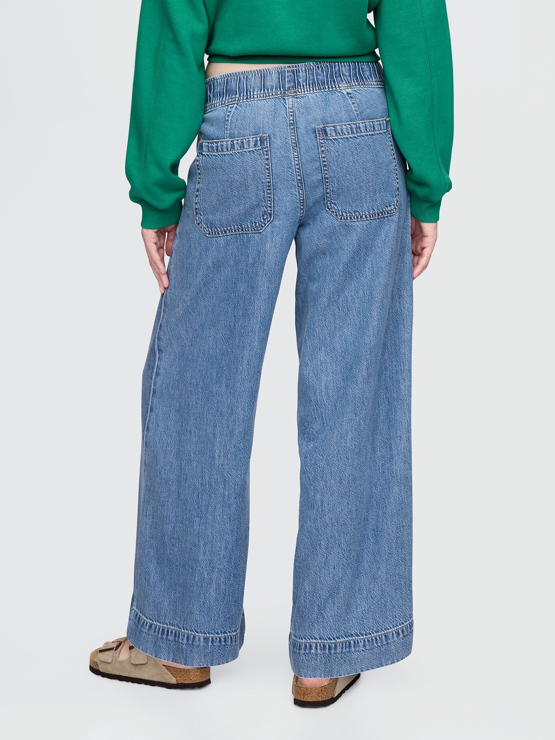Blue Mid Rise UltraSoft Pleated Easy Baggy Jeans - Image 2 of 7