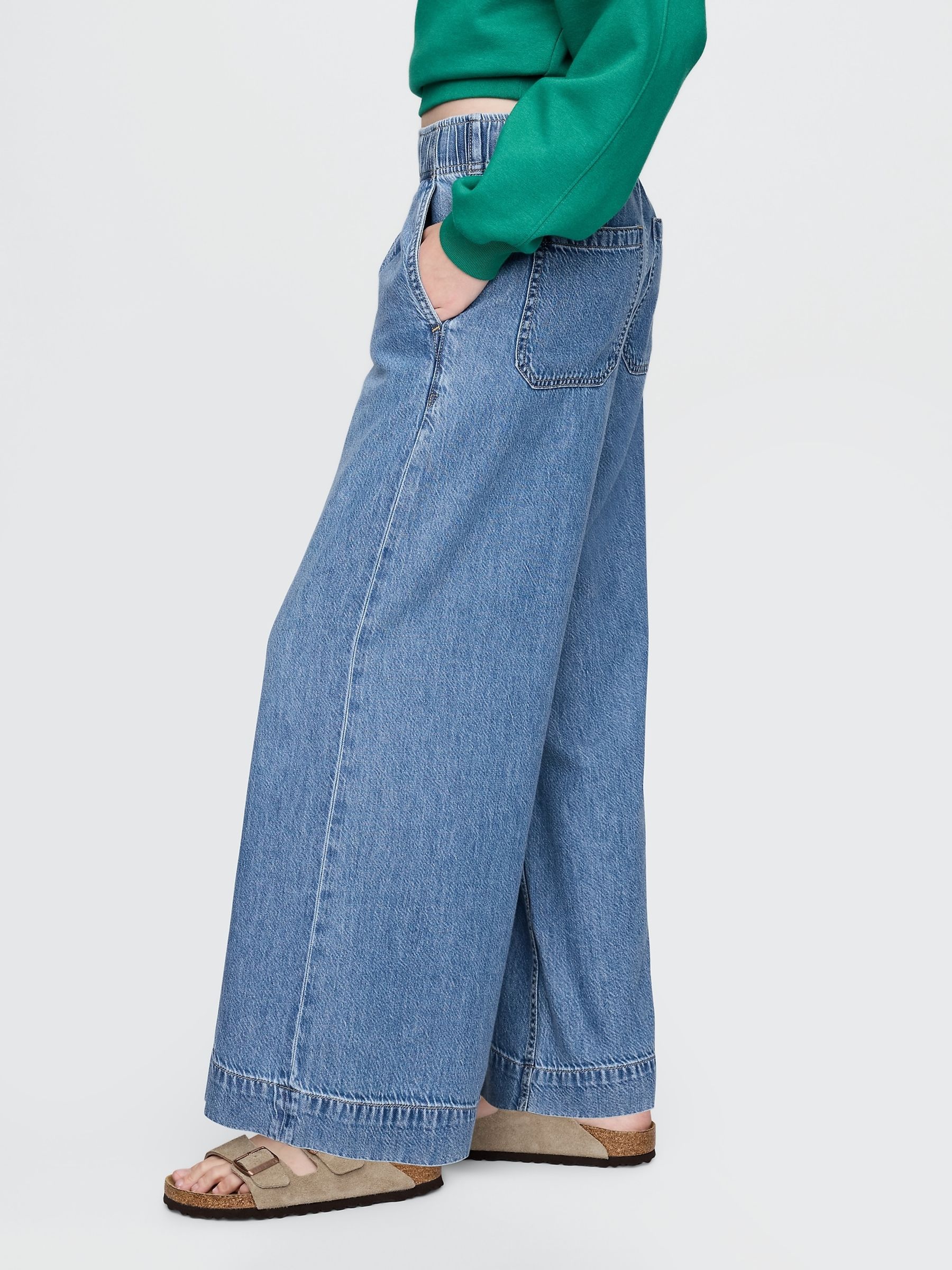 Blue Mid Rise UltraSoft Pleated Easy Baggy Jeans - Image 3 of 7