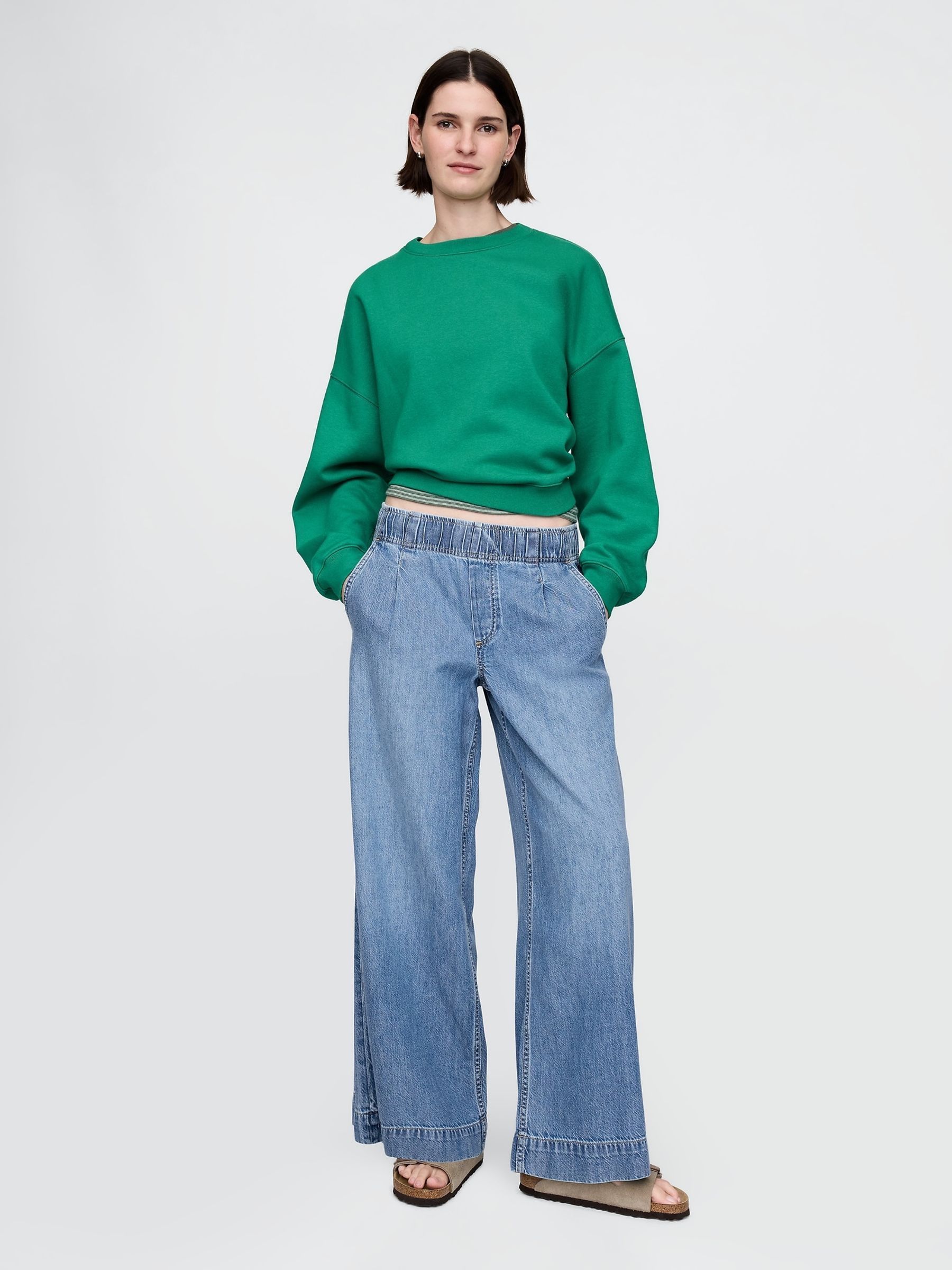 Blue Mid Rise UltraSoft Pleated Easy Baggy Jeans - Image 4 of 7
