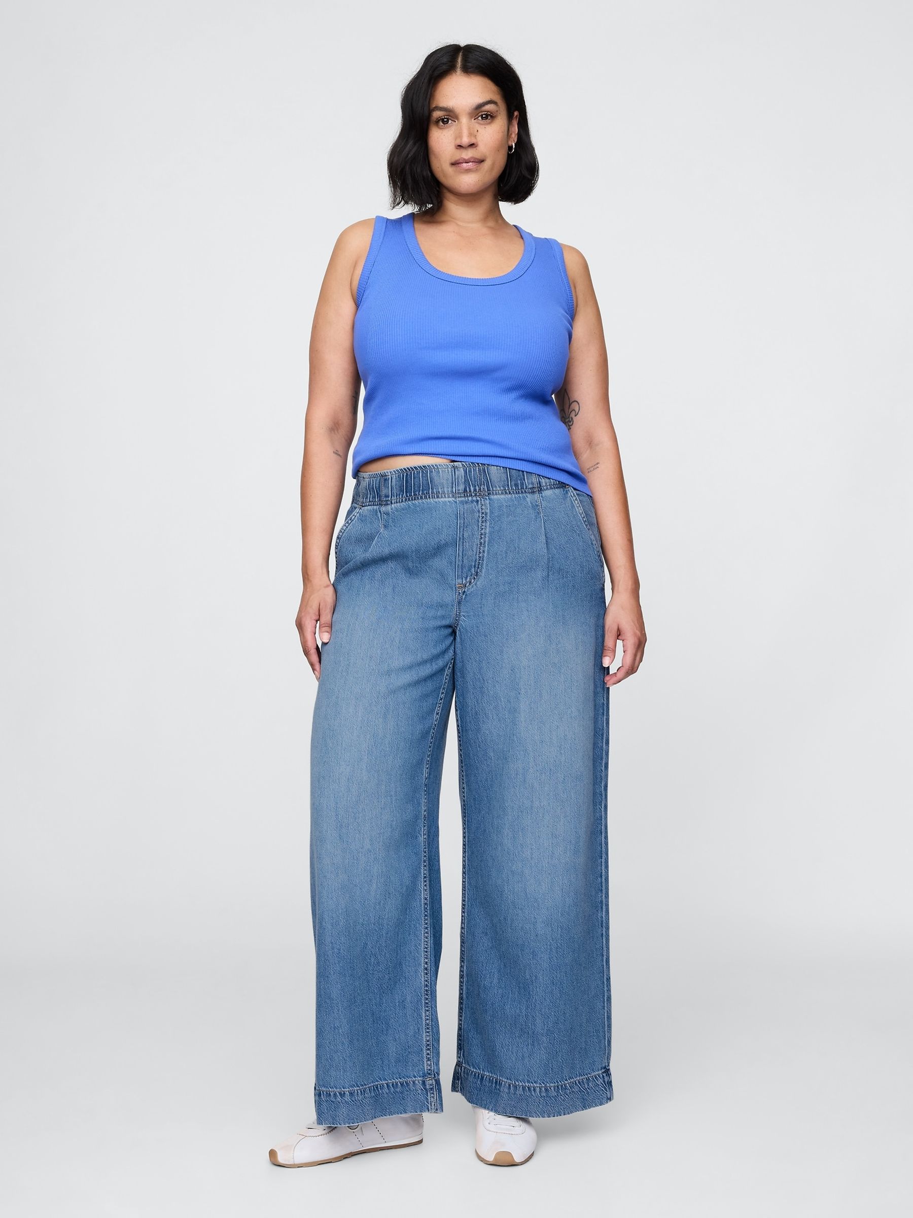 Blue Mid Rise UltraSoft Pleated Easy Baggy Jeans - Image 5 of 7