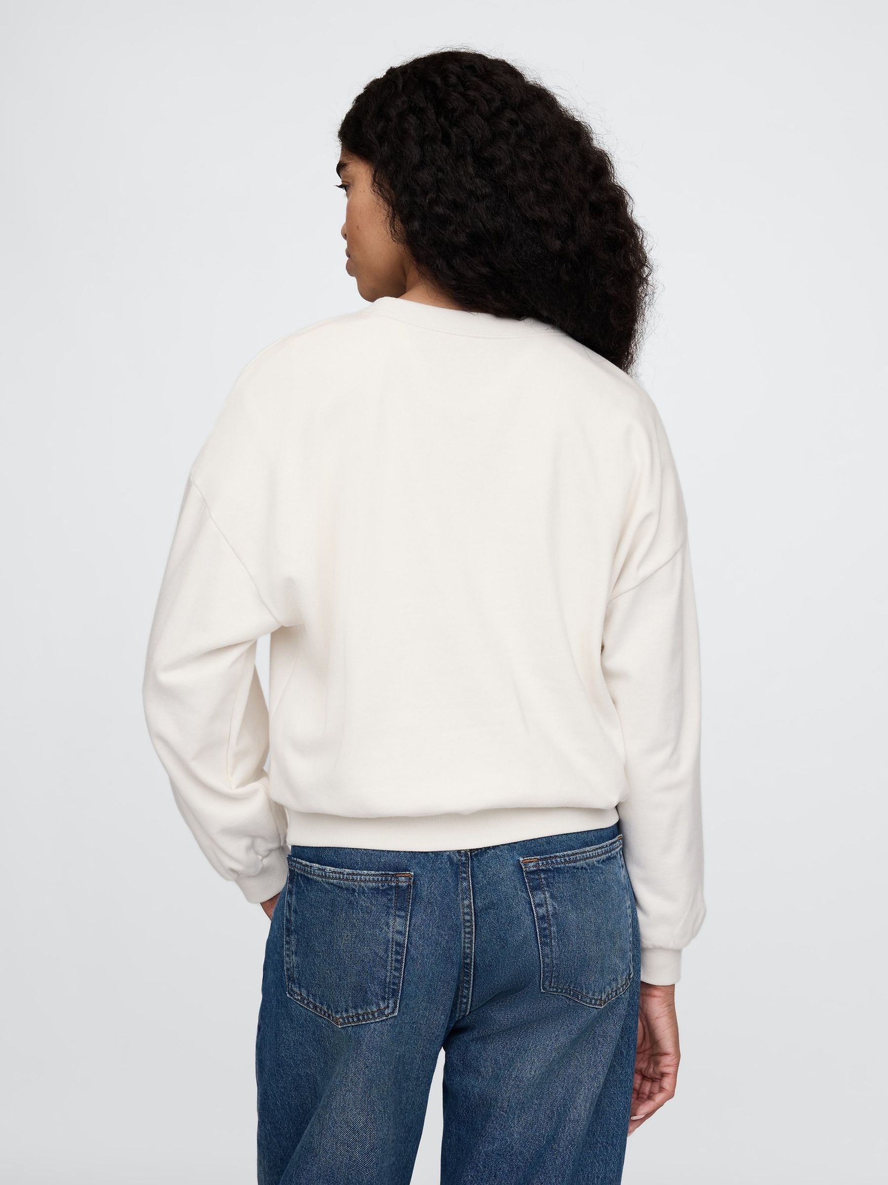Cream Cherry Blossom Logo Vintage Fleece-Lined Oversized Sweatshirt - Image 2 of 5