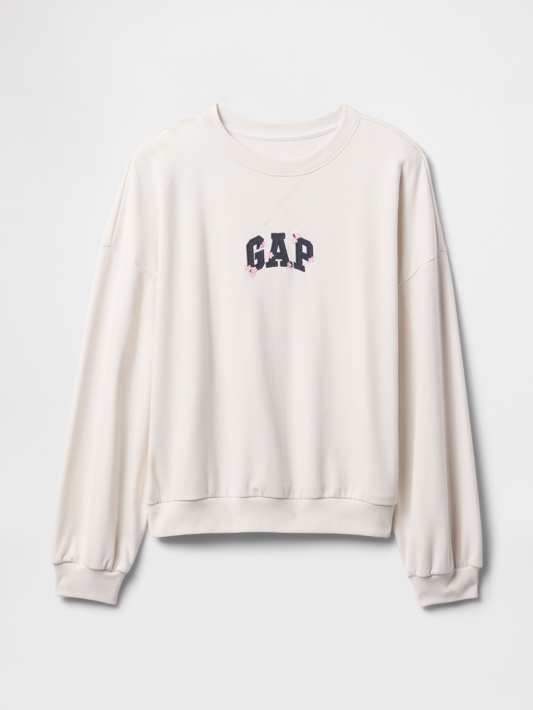 Cream Cherry Blossom Logo Vintage Fleece-Lined Oversized Sweatshirt - Image 5 of 5