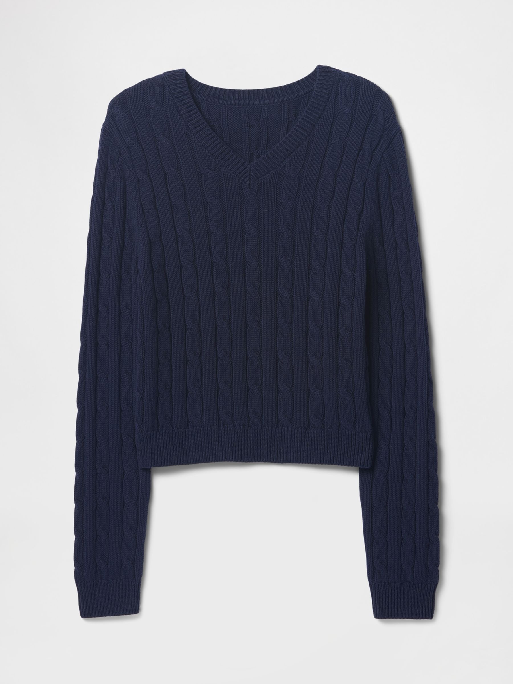 Navy/Blue Classic Cable-Knit V Neck Jumper - Image 4 of 5