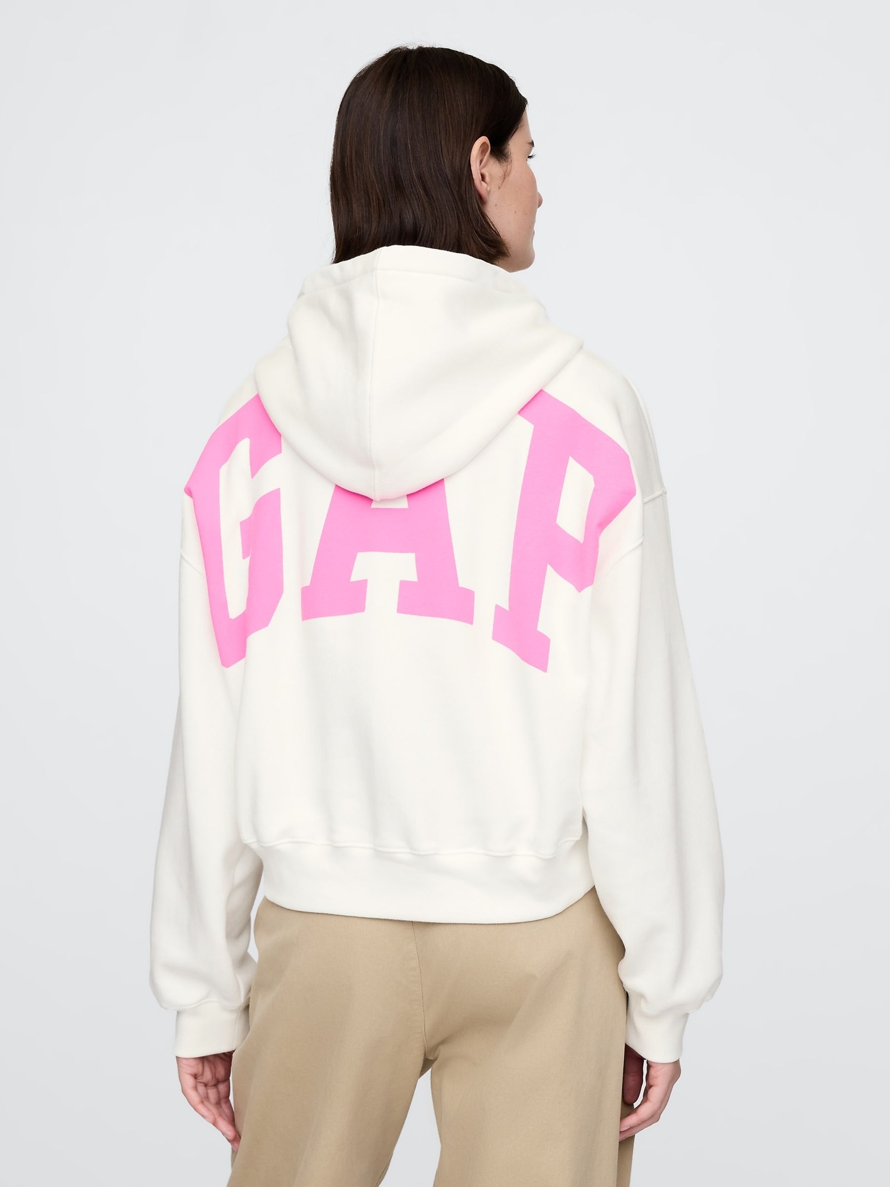 White & Fluro Pink Vintage Soft Logo Cropped Hoodie - Image 2 of 4