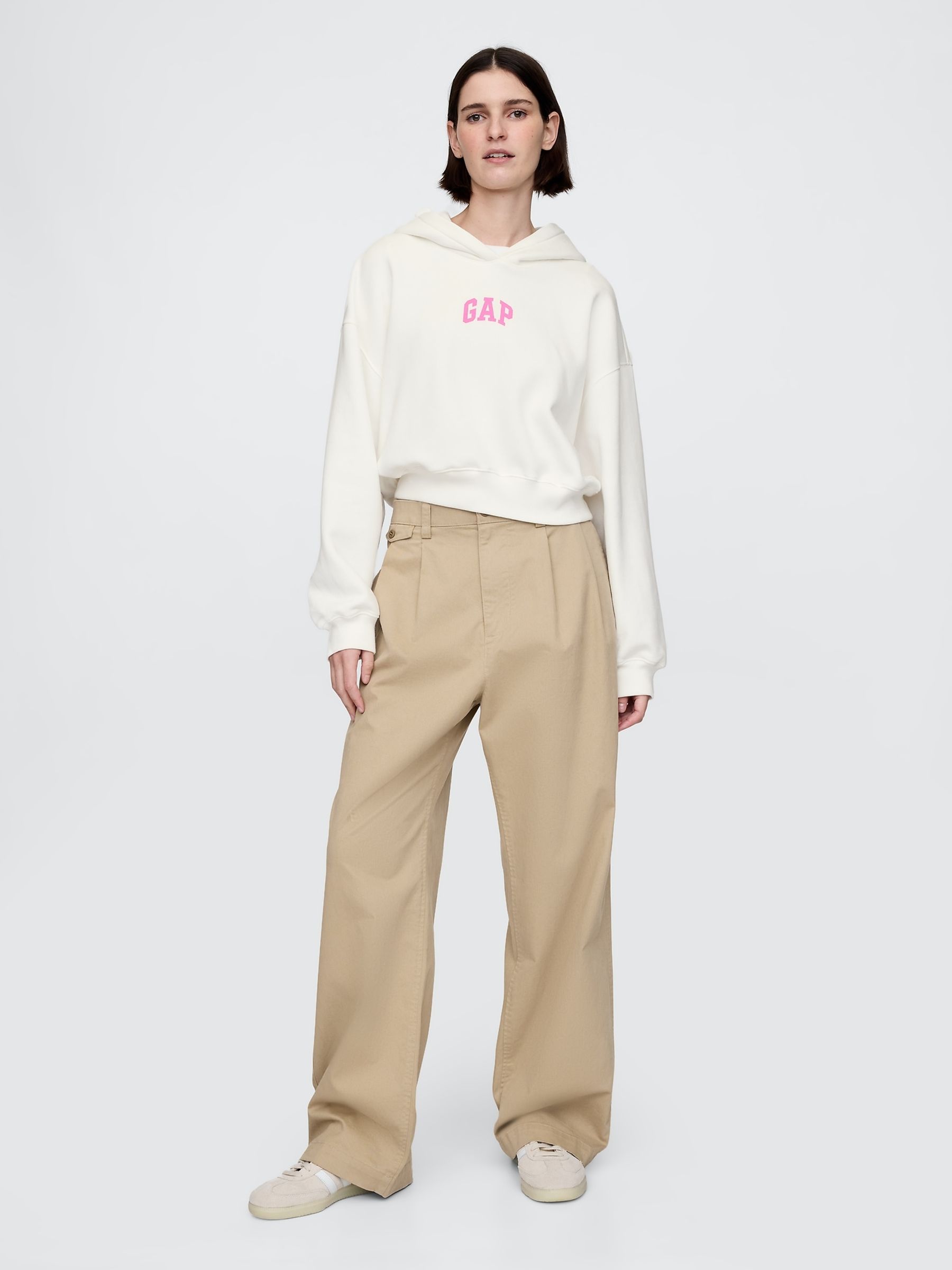 White & Fluro Pink Vintage Soft Logo Cropped Hoodie - Image 3 of 4
