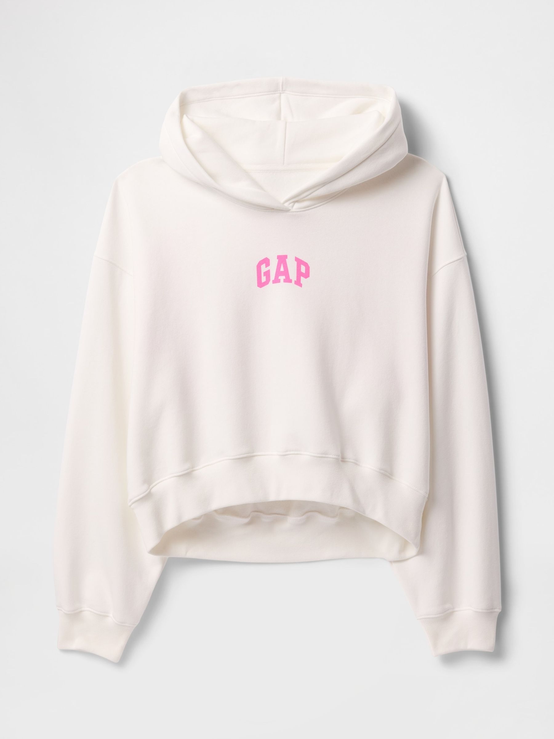 White & Fluro Pink Vintage Soft Logo Cropped Hoodie - Image 4 of 4