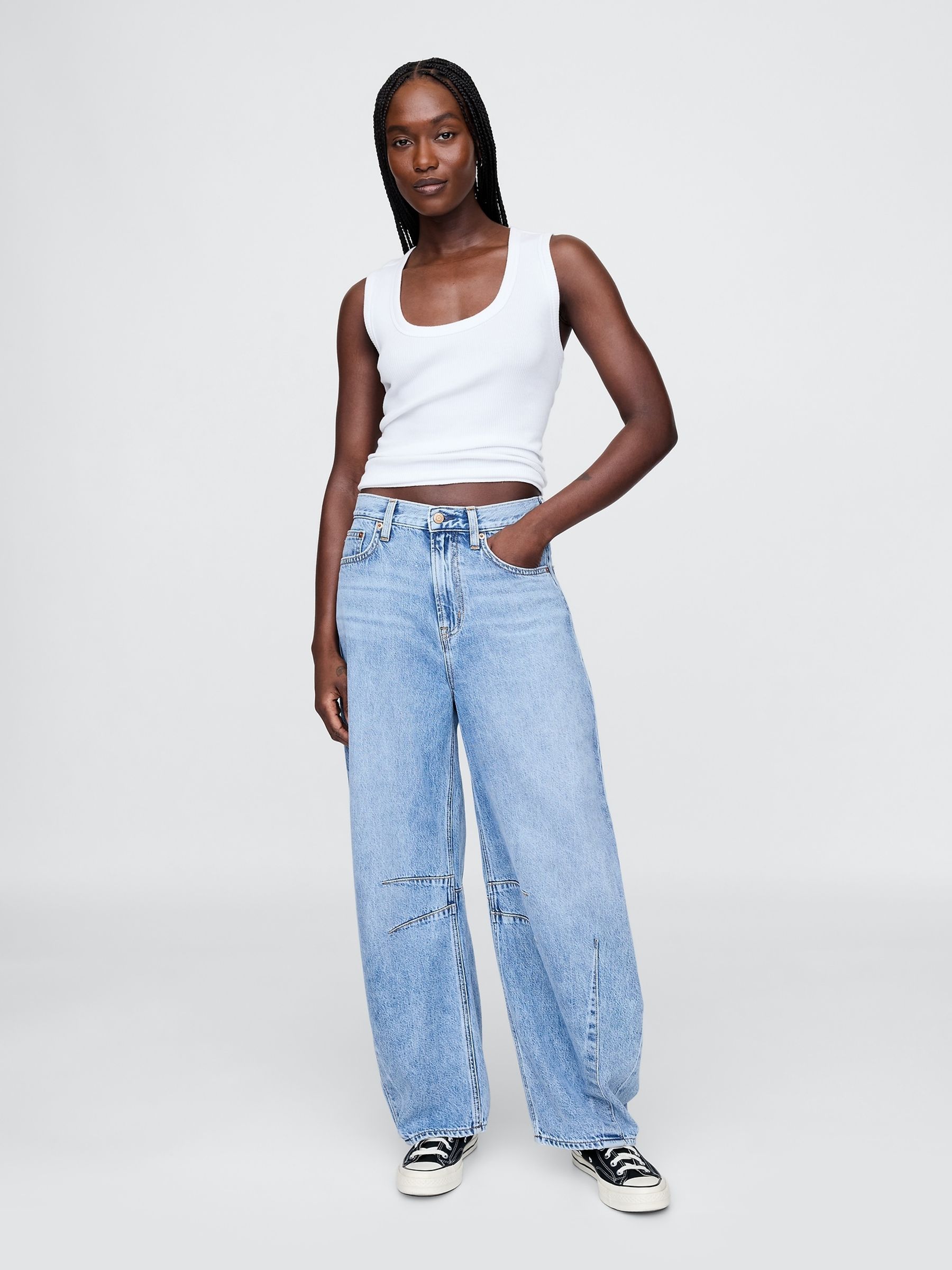White Ribbed Knit Cotton Stretch Scoop Vest - Image 3 of 4